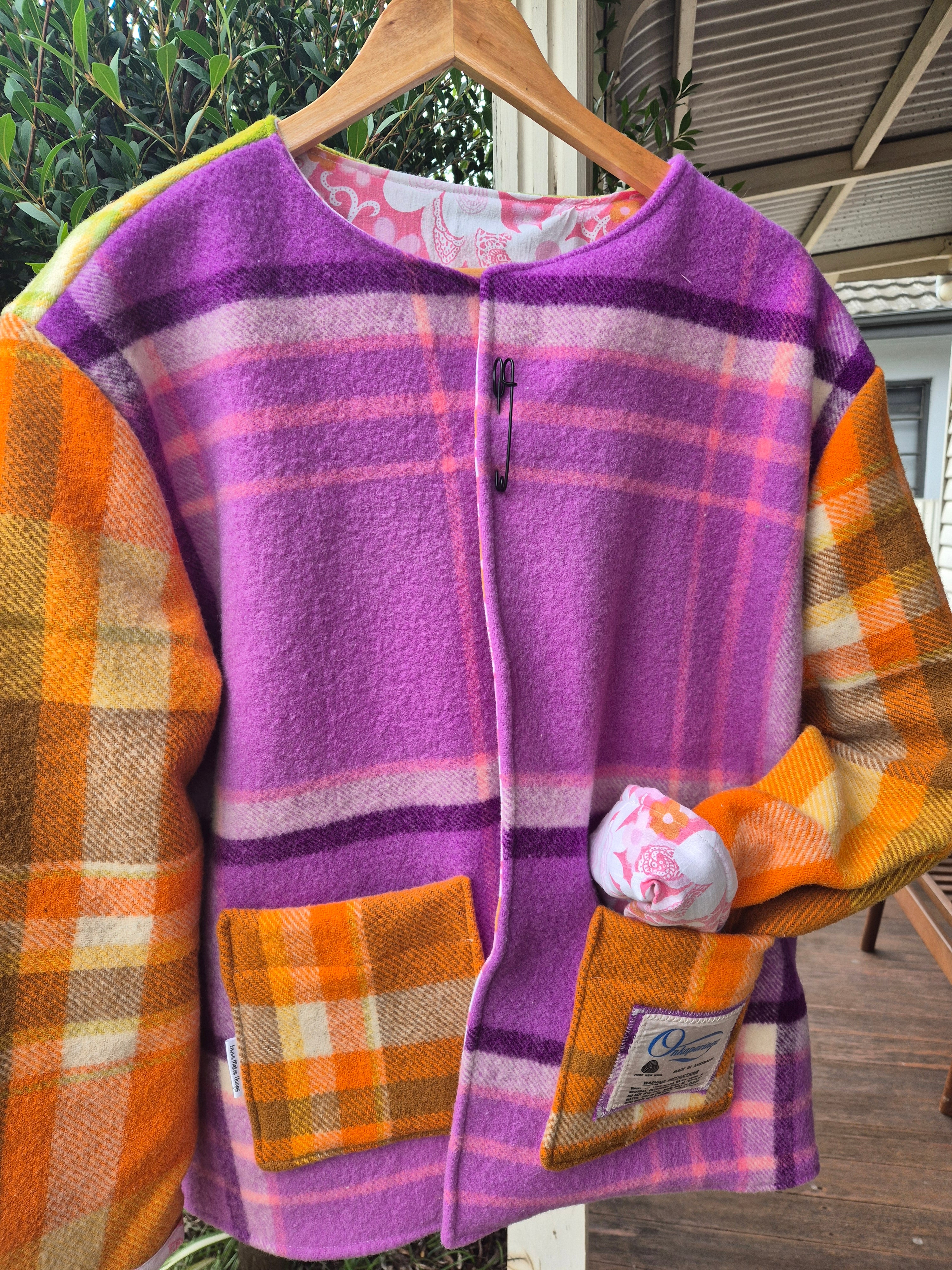 Upcycled woollen blanket jacket size 10