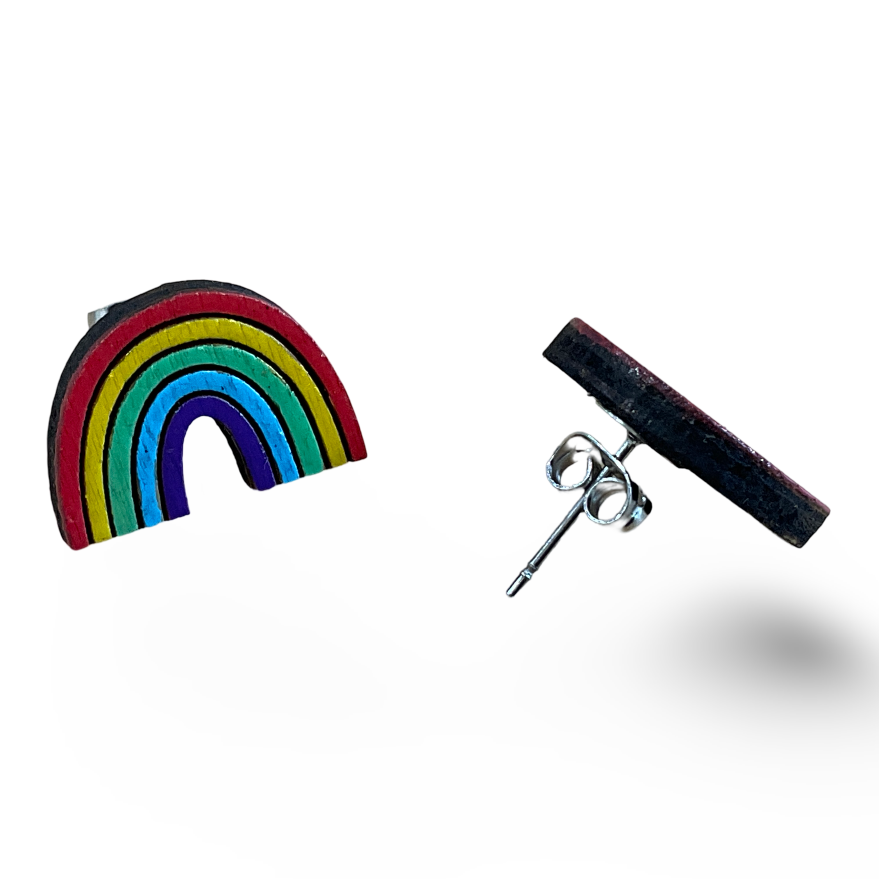 Rainbow / pride studs - wooden, hand painted earrings LBGTQ