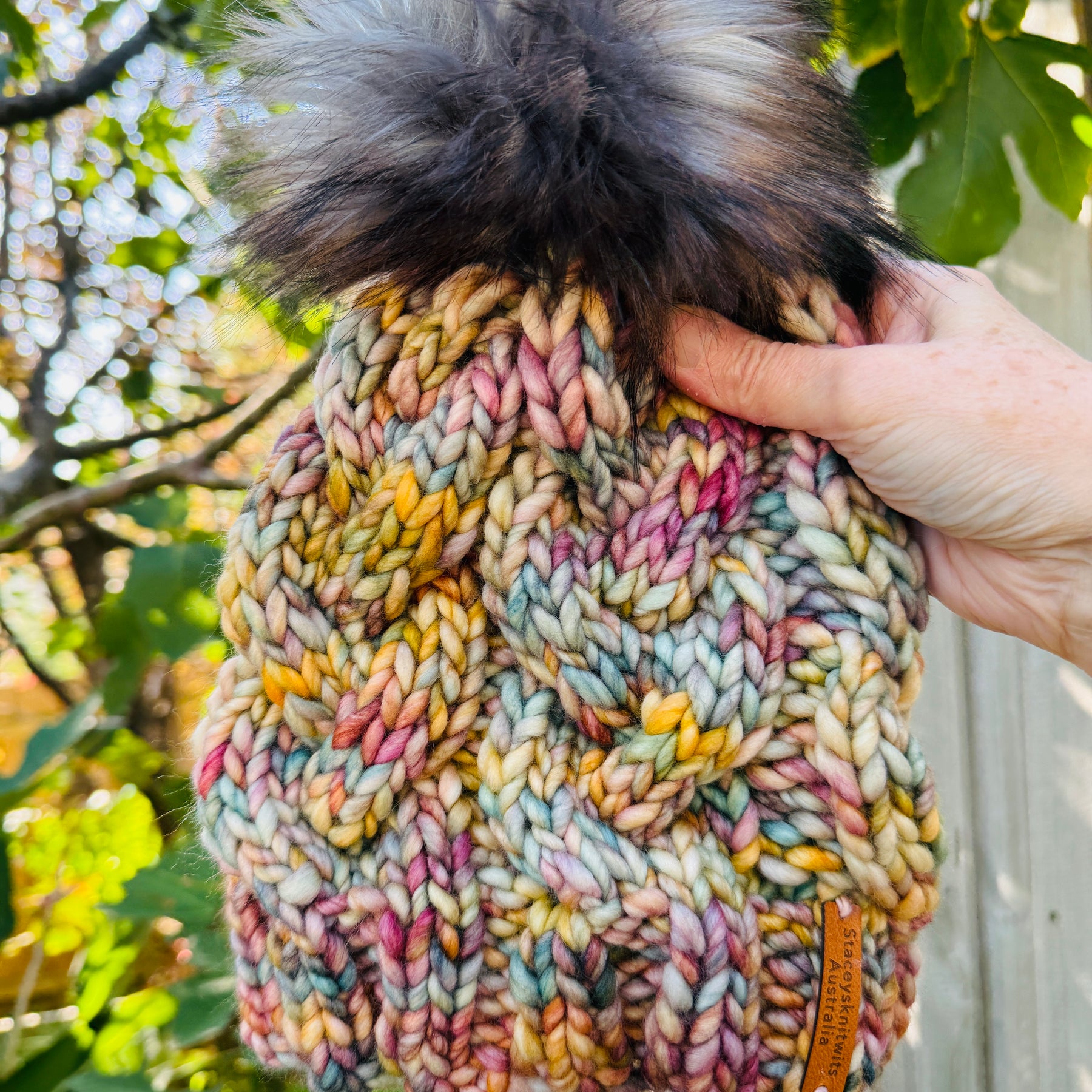 Hand Knitted Beanie, Ladies Merino PomPom Beanie