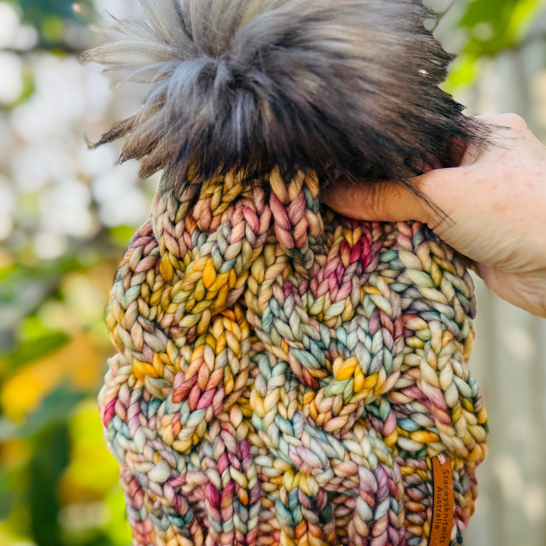 Hand Knitted Beanie, Ladies Merino PomPom Beanie