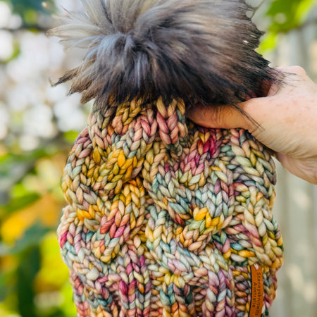 Hand Knitted Beanie, Ladies Merino PomPom Beanie