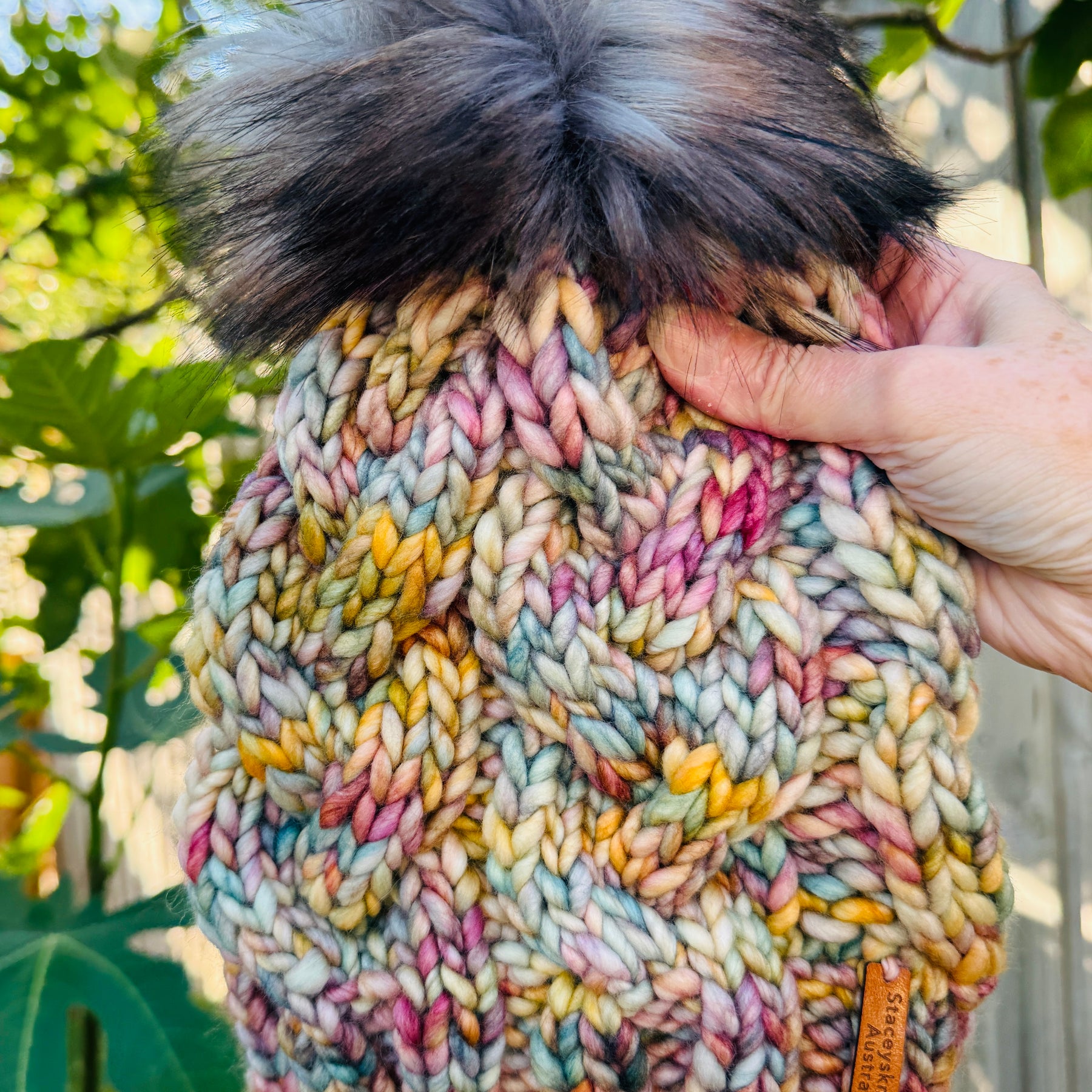 Hand Knitted Beanie, Ladies Merino PomPom Beanie