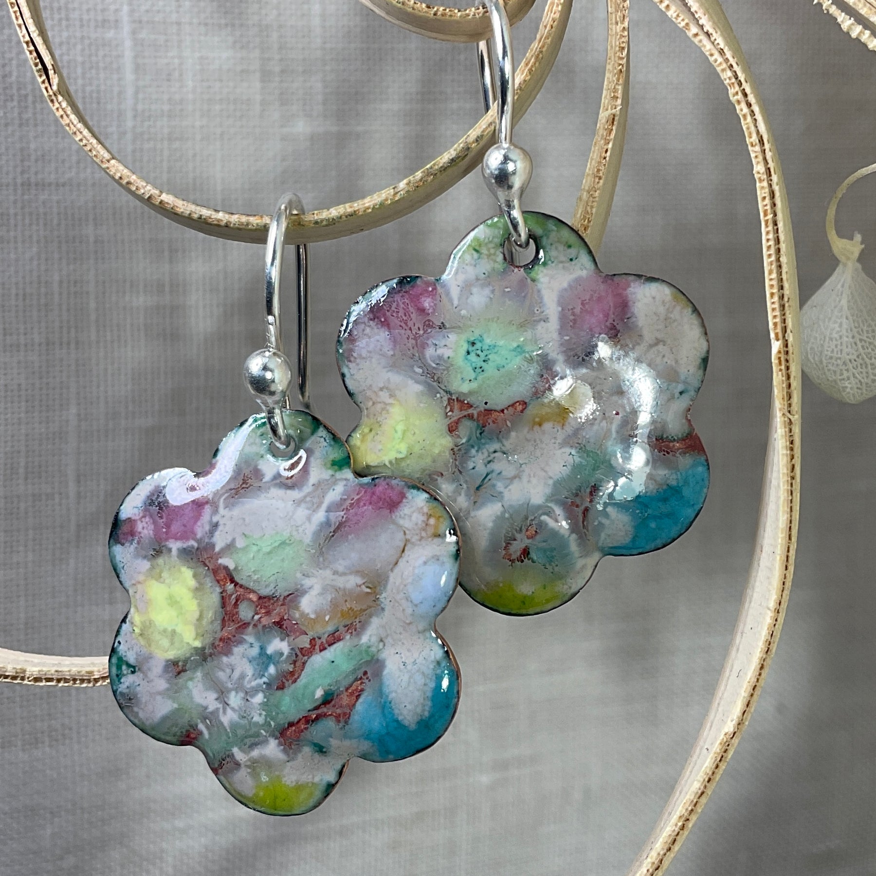 Pastel flowers. Enamel earrings