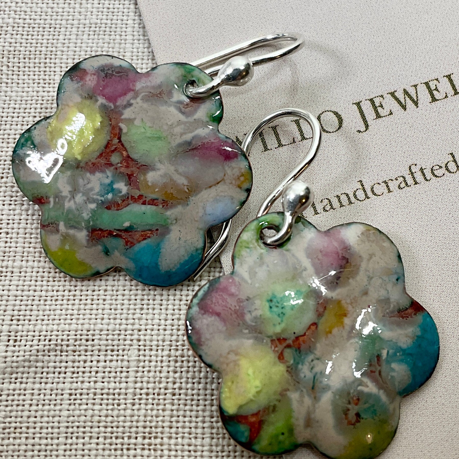 Pastel flowers. Enamel earrings