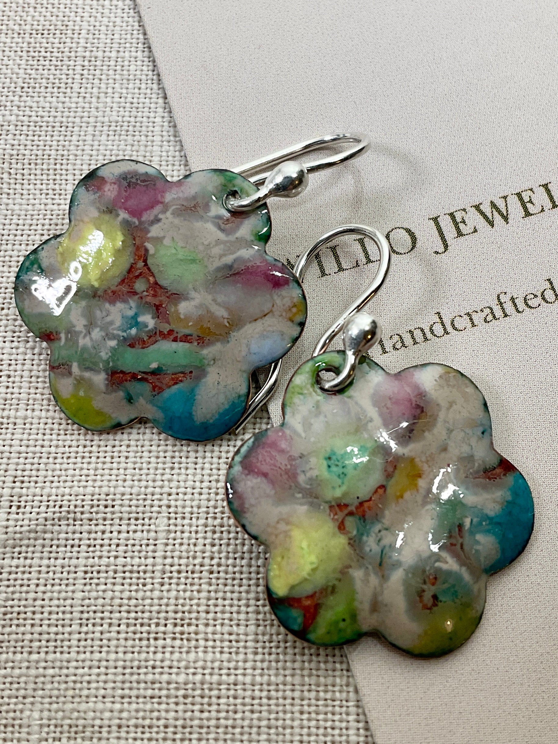 Pastel flowers. Enamel earrings