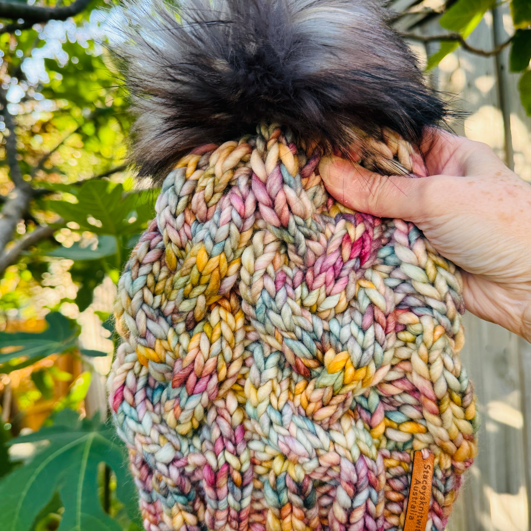 Hand Knitted Beanie, Ladies Merino PomPom Beanie