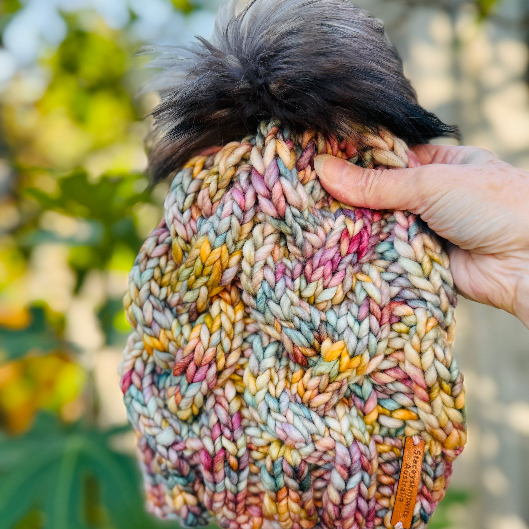 Hand Knitted Beanie, Ladies Merino PomPom Beanie