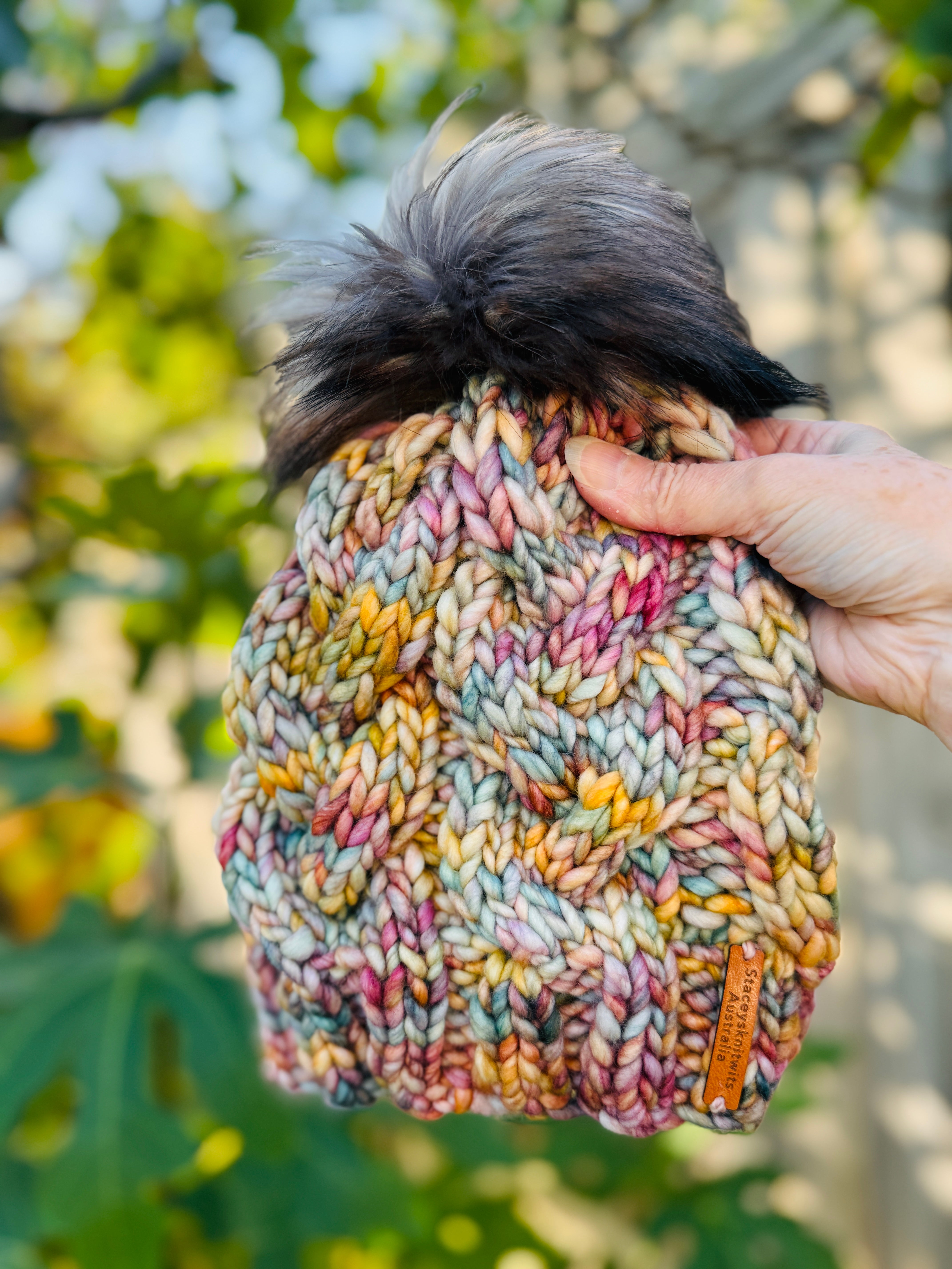 Hand Knitted Beanie, Ladies Merino PomPom Beanie