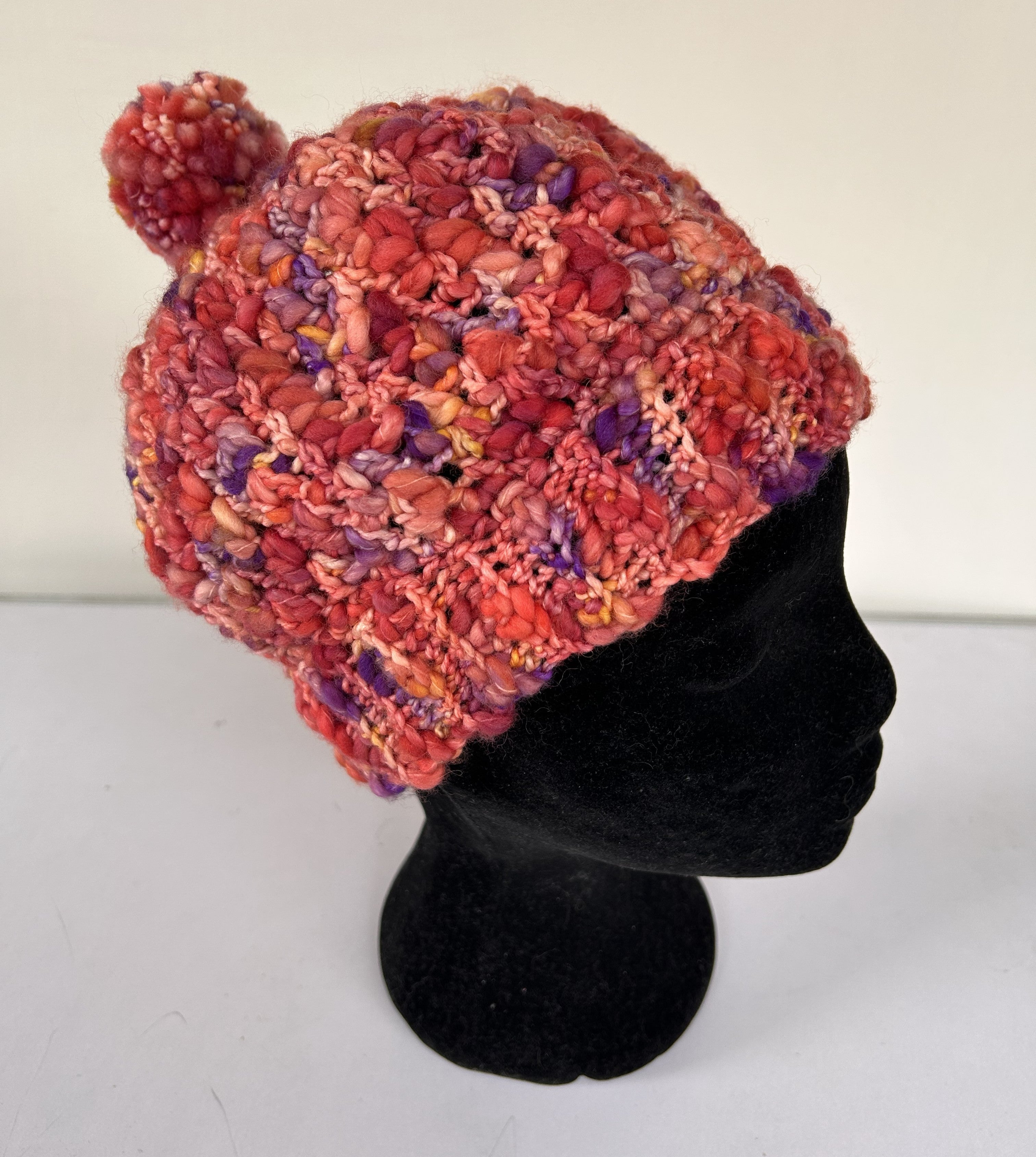 Popcorn Textured Crochet Beanie with Pom-Pom