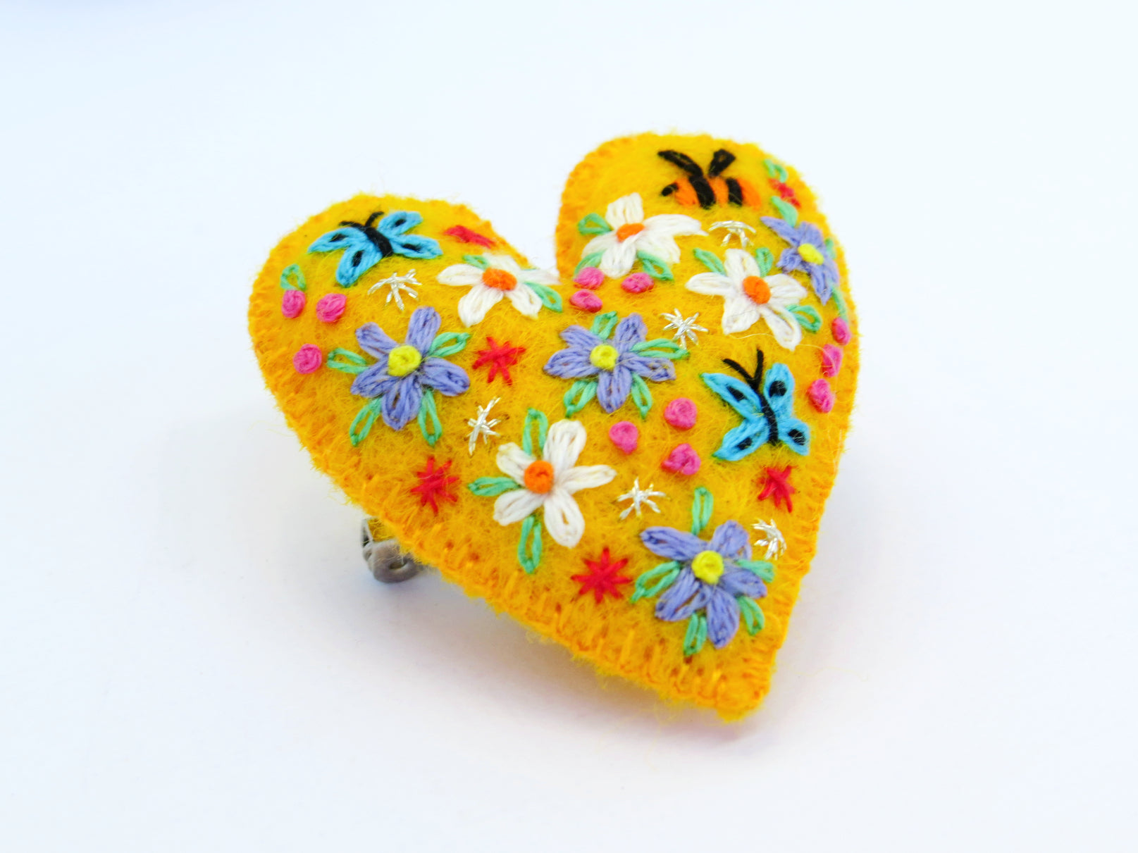 Love Heart Brooch - Embroidered Wool Felt Brooch Pin
