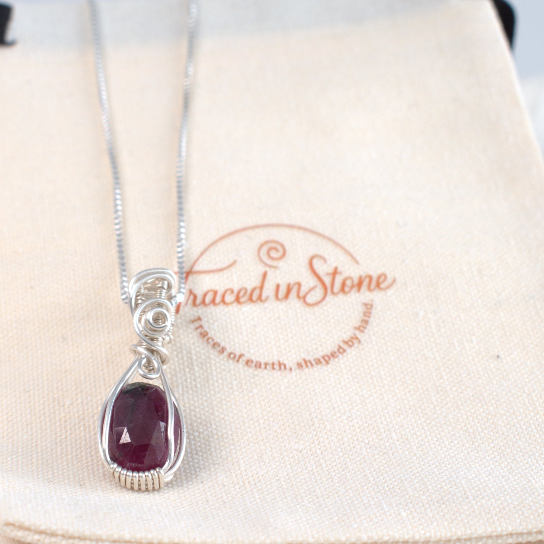 Afterglow - Ruby Wire Wrapped Keepsake Pendant, July Birthstone