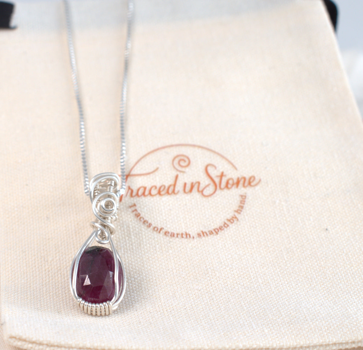 Afterglow - Ruby Wire Wrapped Keepsake Pendant, July Birthstone