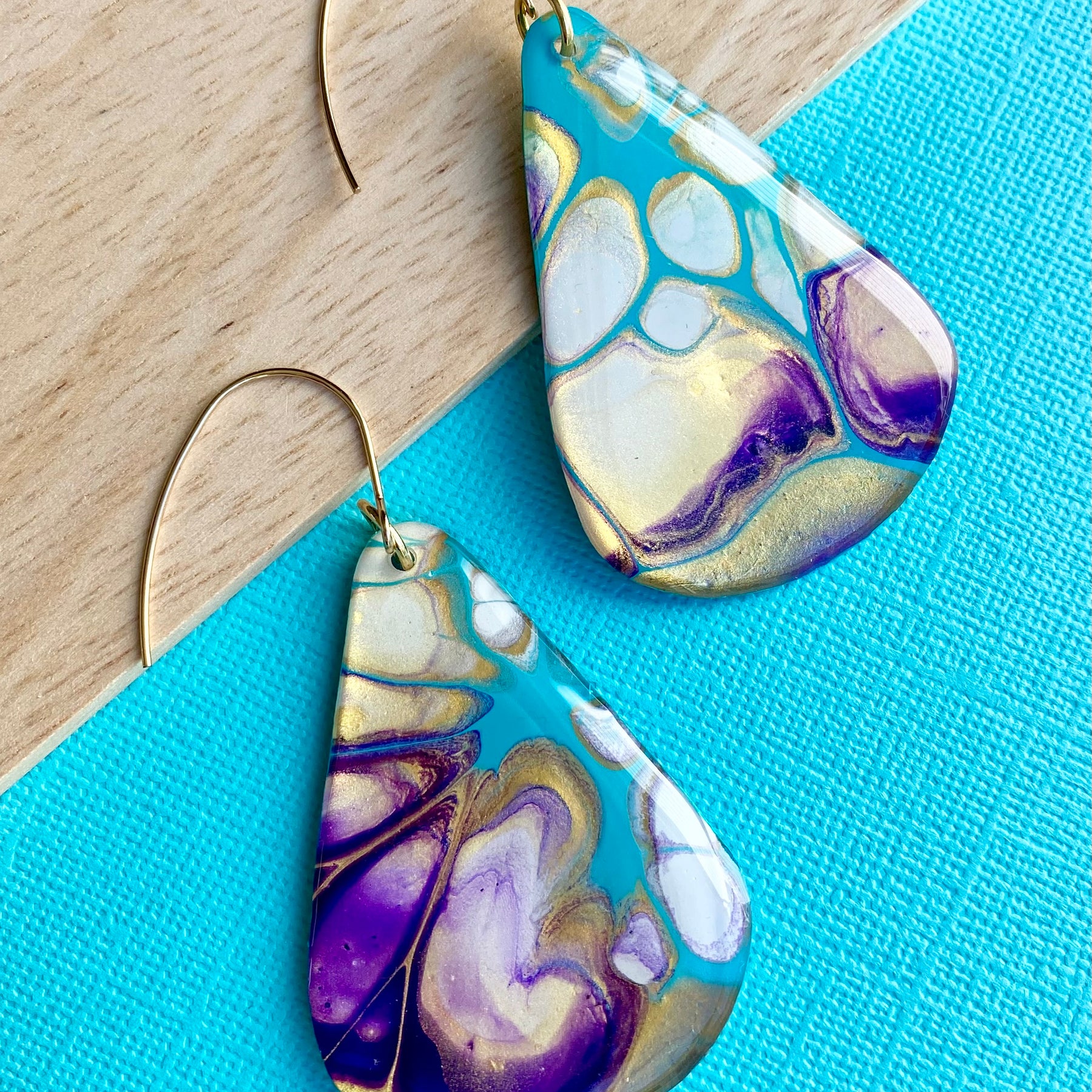 Stunning Turquoise and Gold Abstract Art Earrings