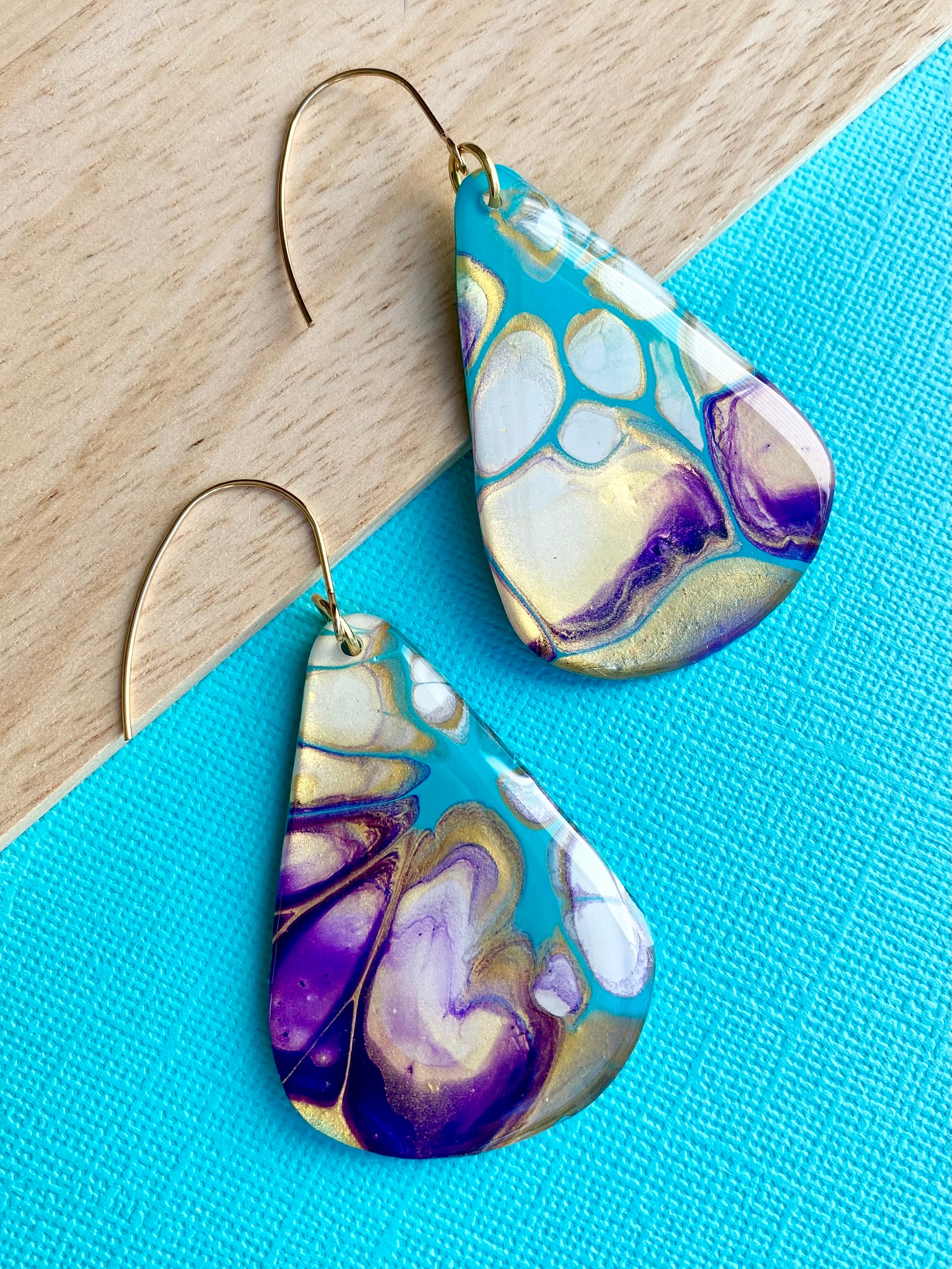 Stunning Turquoise and Gold Abstract Art Earrings