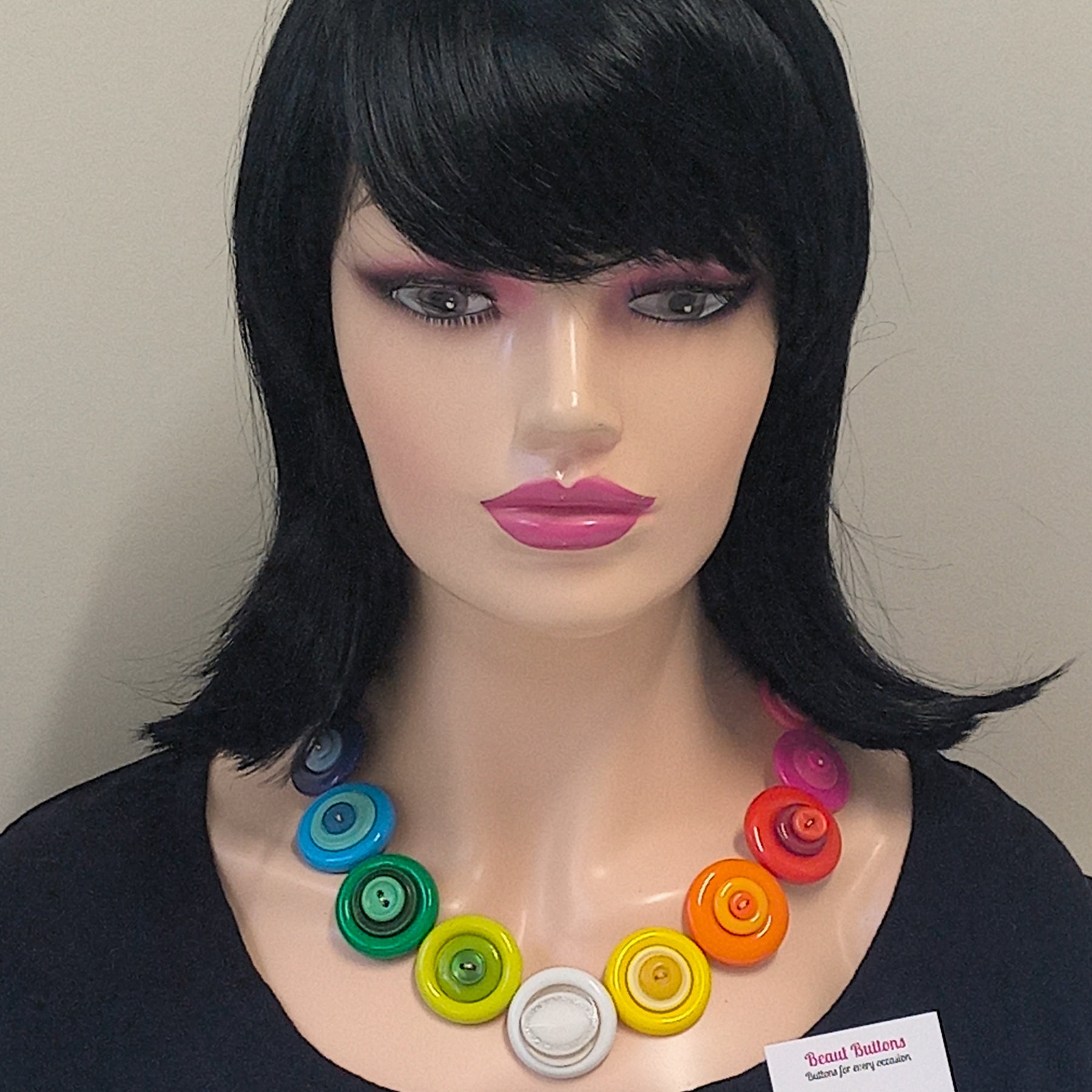 Colorful button necklace and earrings - Rainbow Connection