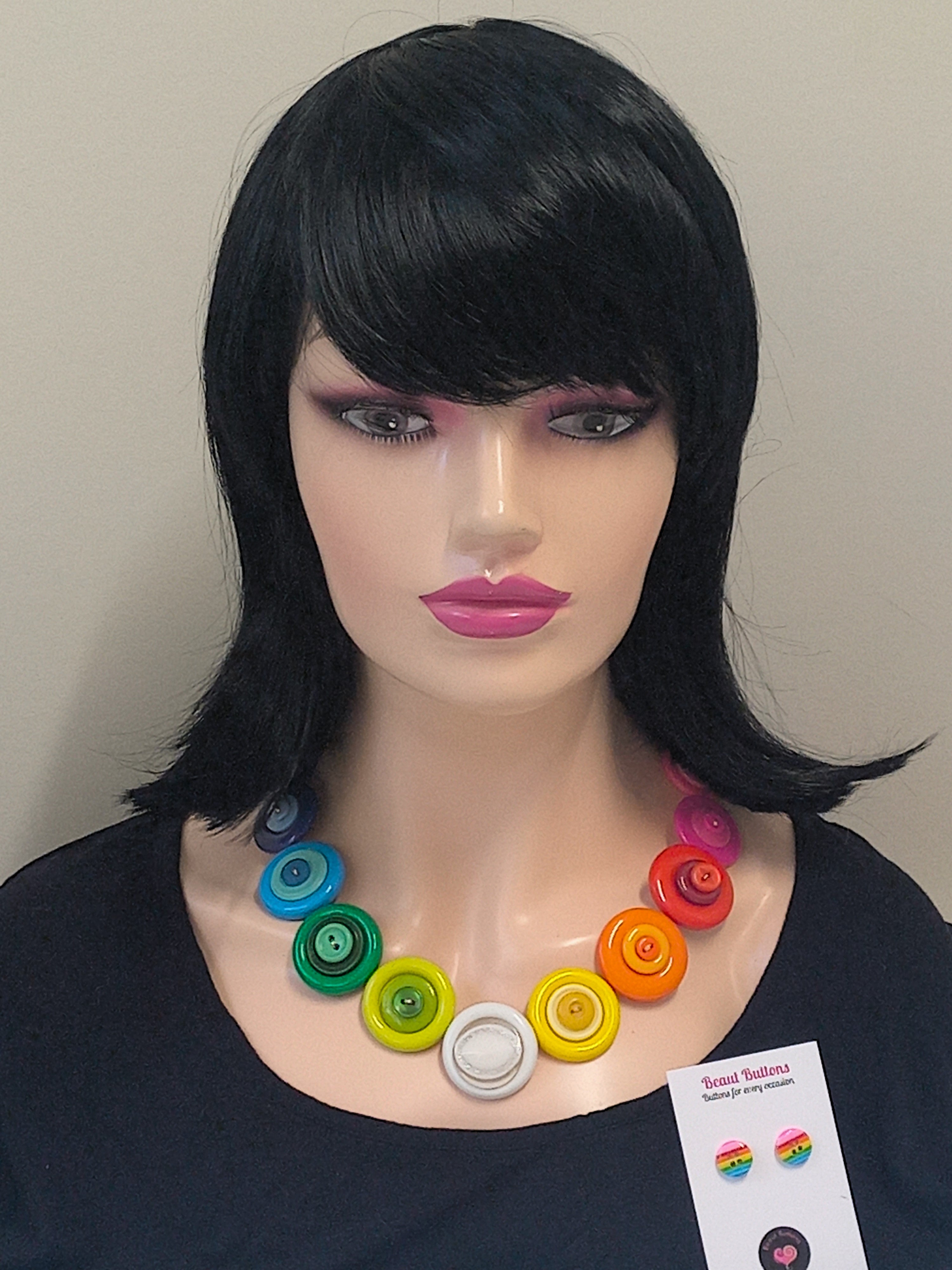 Colorful button necklace and earrings - Rainbow Connection