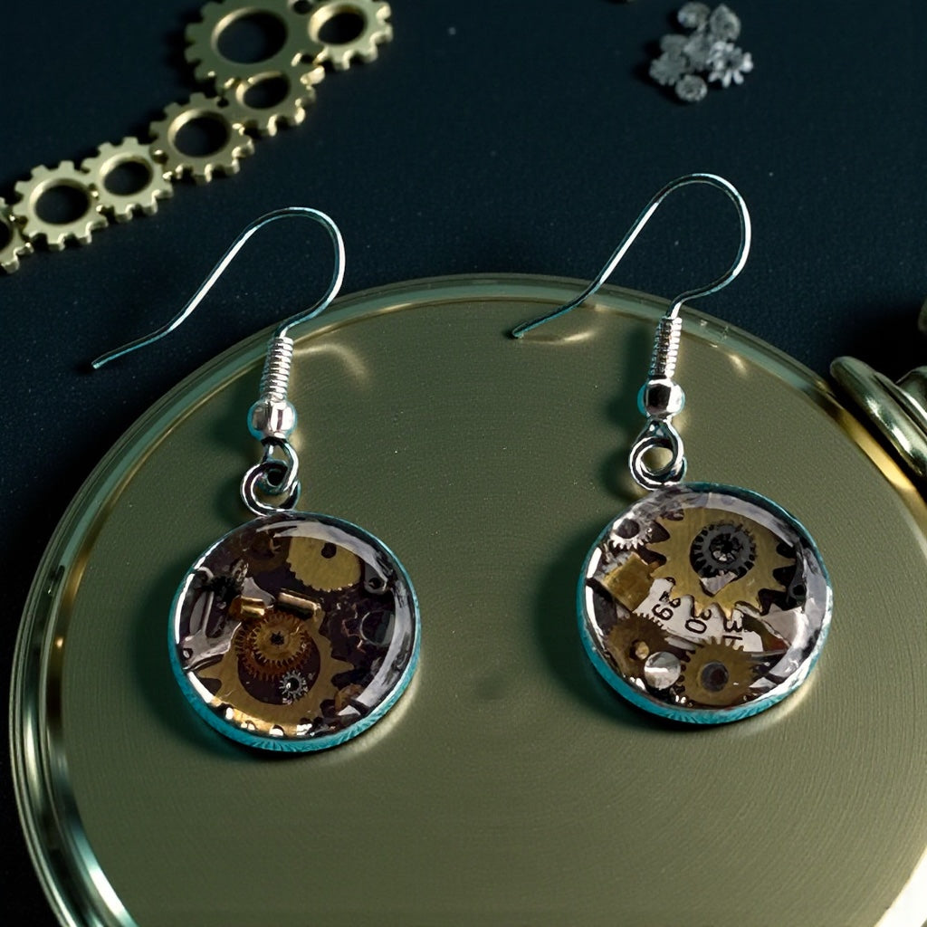 Steampunk watch parts earrings (925 silver posts)