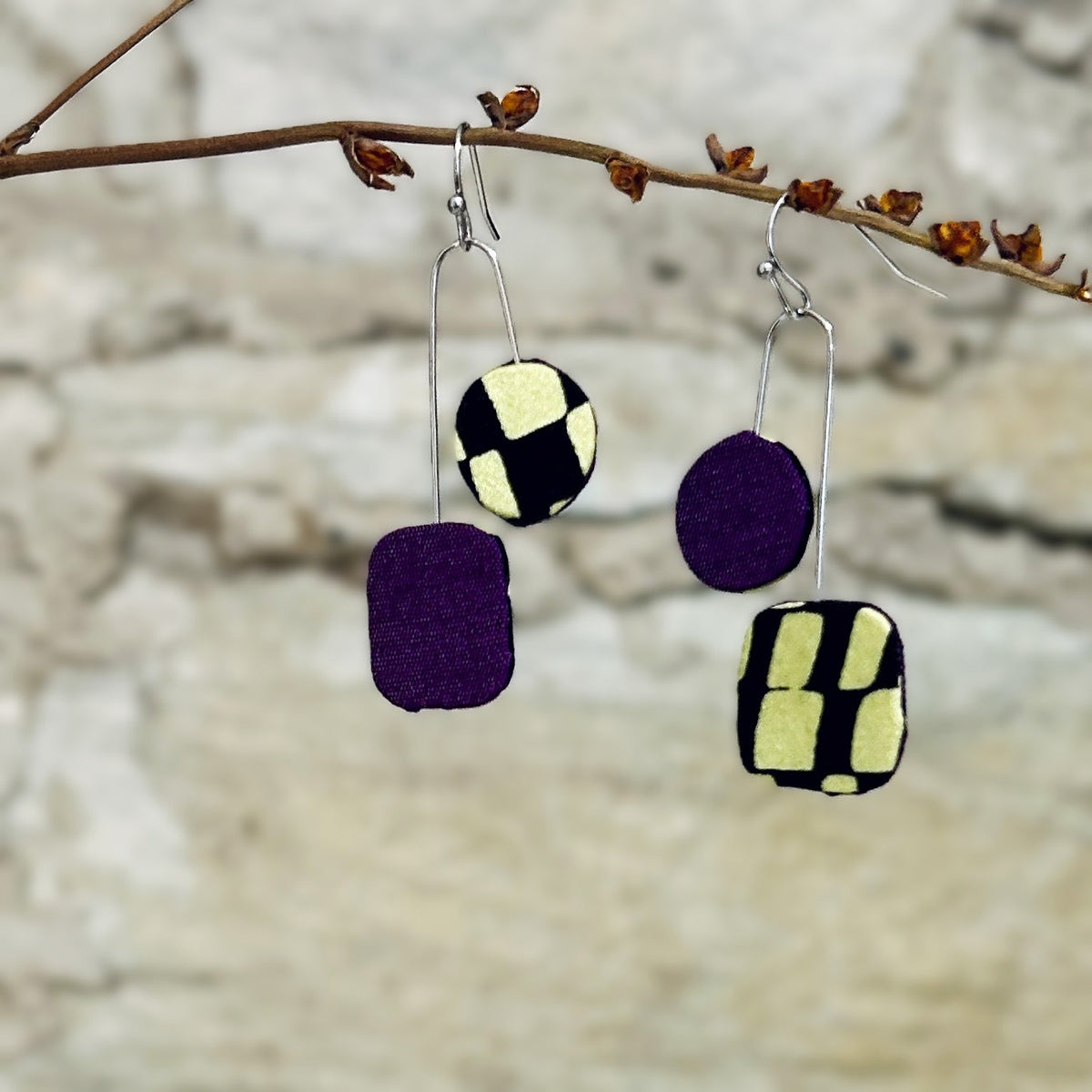 Earrings Asymmetrical Multi Colour Options - Black White Orange Purple Lime