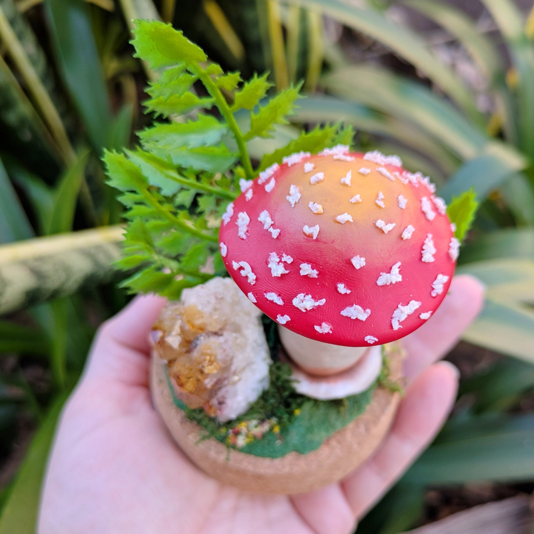 Enchanted Amanita Mushroom Dome with a Citrine Cluster