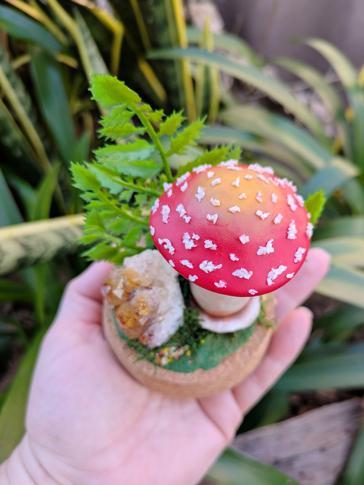 Enchanted Amanita Mushroom Dome with a Citrine Cluster