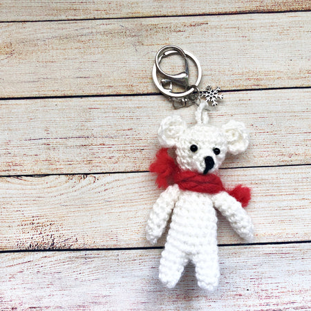 Crochet White Bear Keychain | Handmade Amigurumi Teddy, Bag Charm