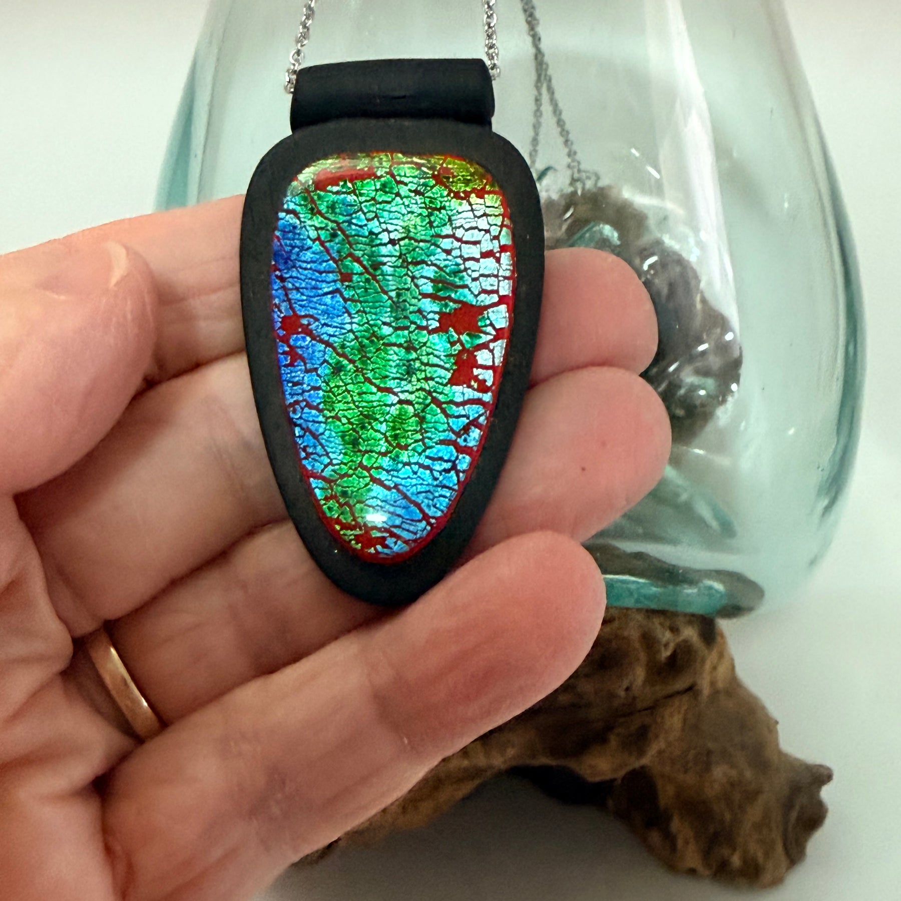 Cracked Foil Alcohol Ink Statement Pendant & Necklace