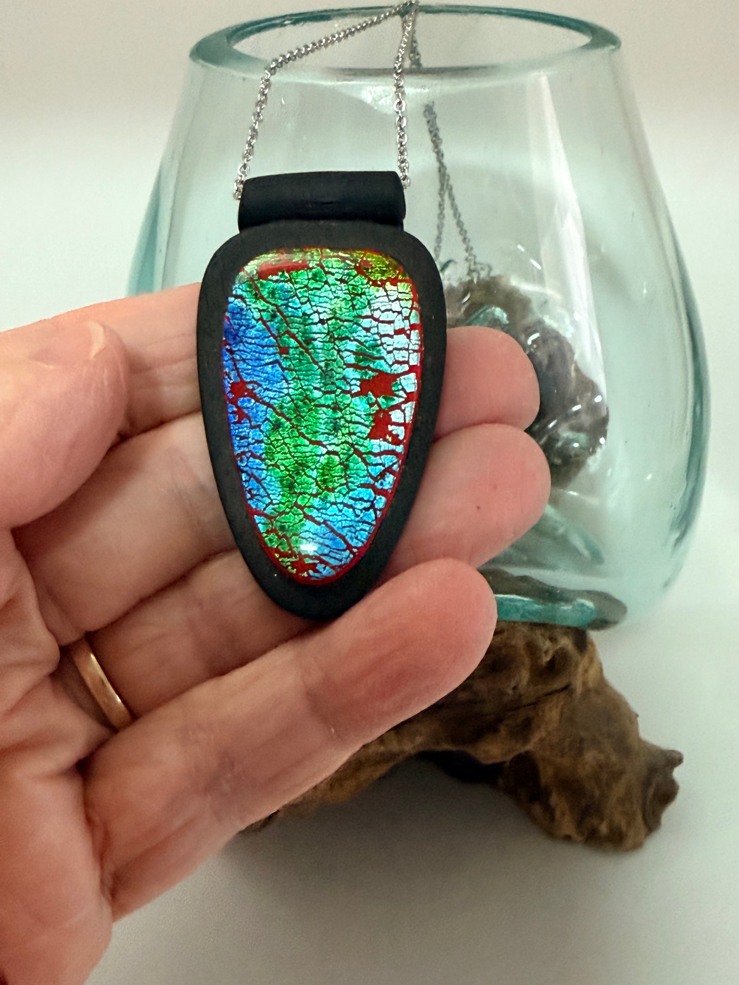 Cracked Foil Alcohol Ink Statement Pendant & Necklace