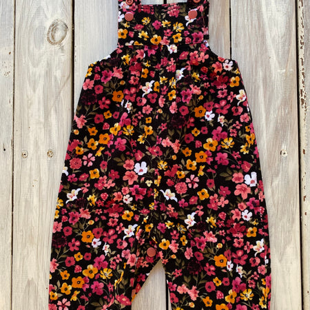 Corduroy Childs/Babies overalls pink/yellow floral multiple sizes
