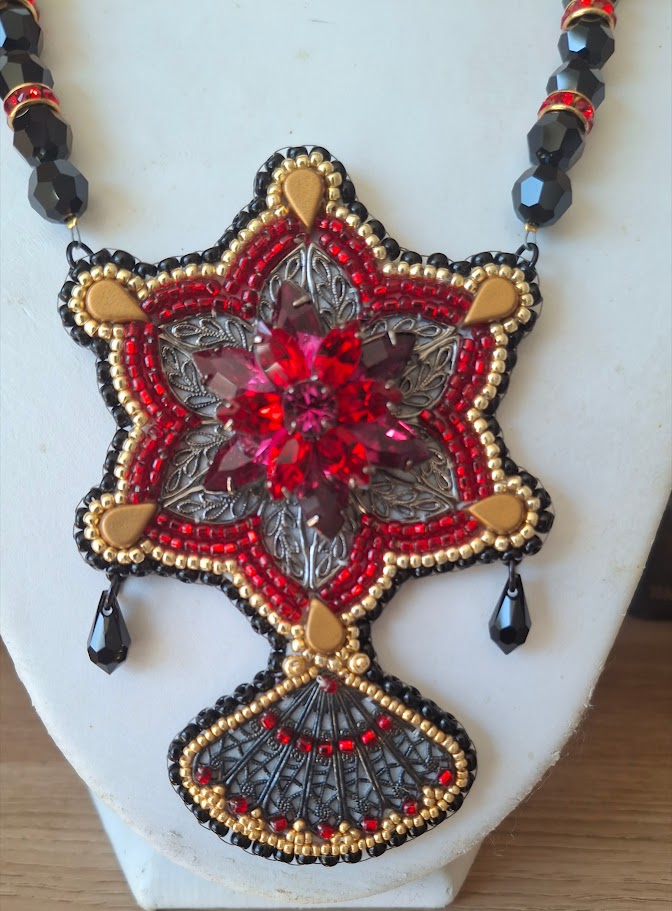 Bead embroidered fan necklace