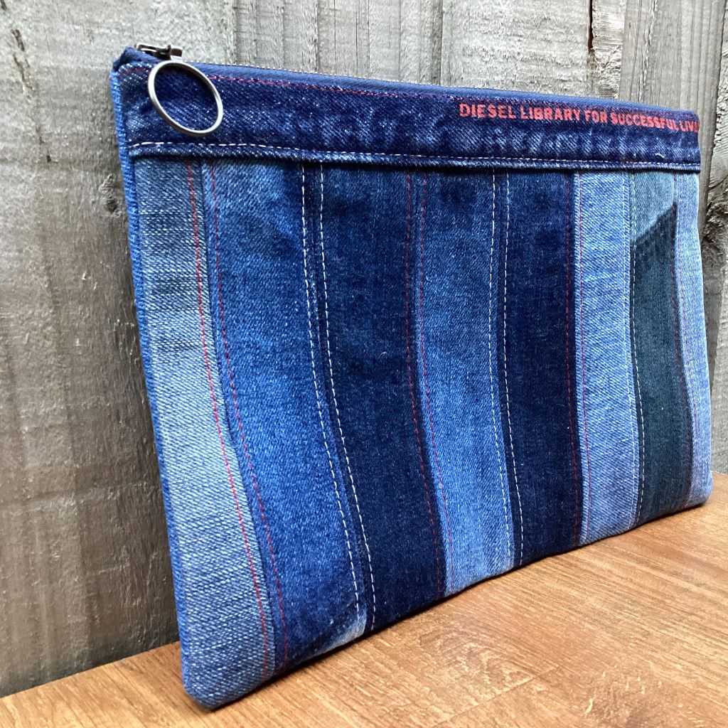 Large Upcycled Denim Pencil Case - Stripes