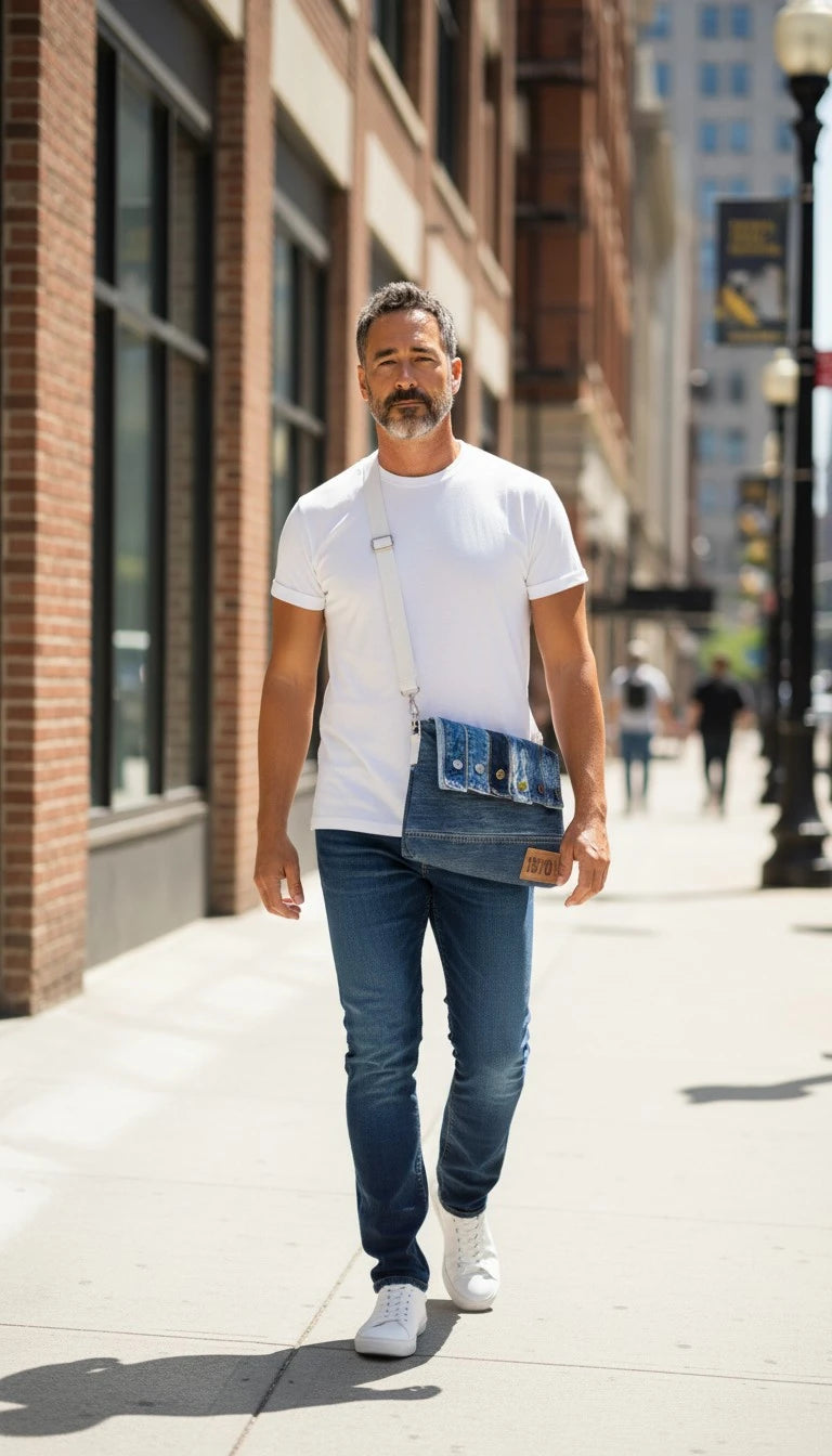 Upcycled Denim Unisex Crossbody Bag