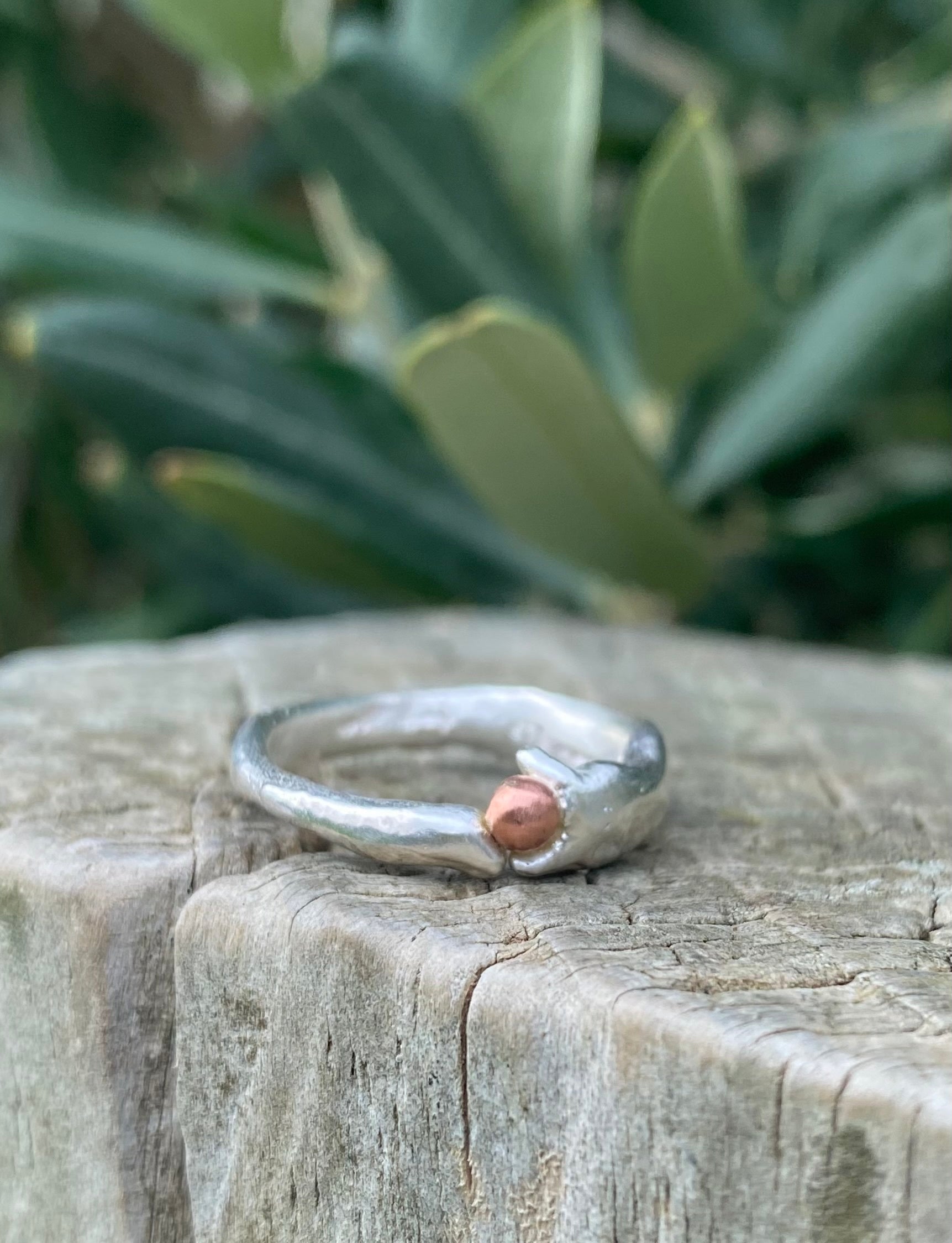 Seed Ring | Sand Cast Sterling Silver with Copper