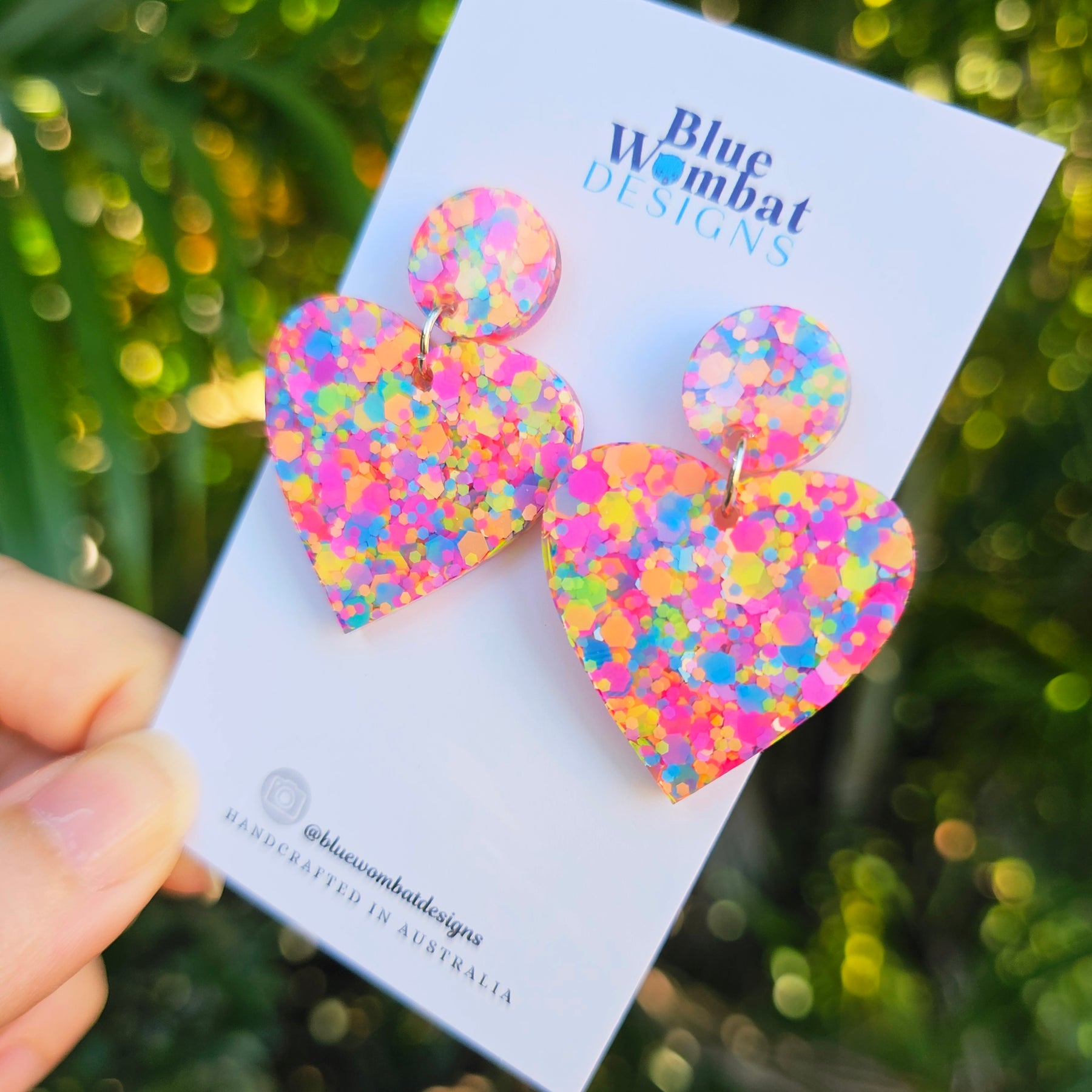 Love Heart Colourful Glitter Resin Dangle Earrings