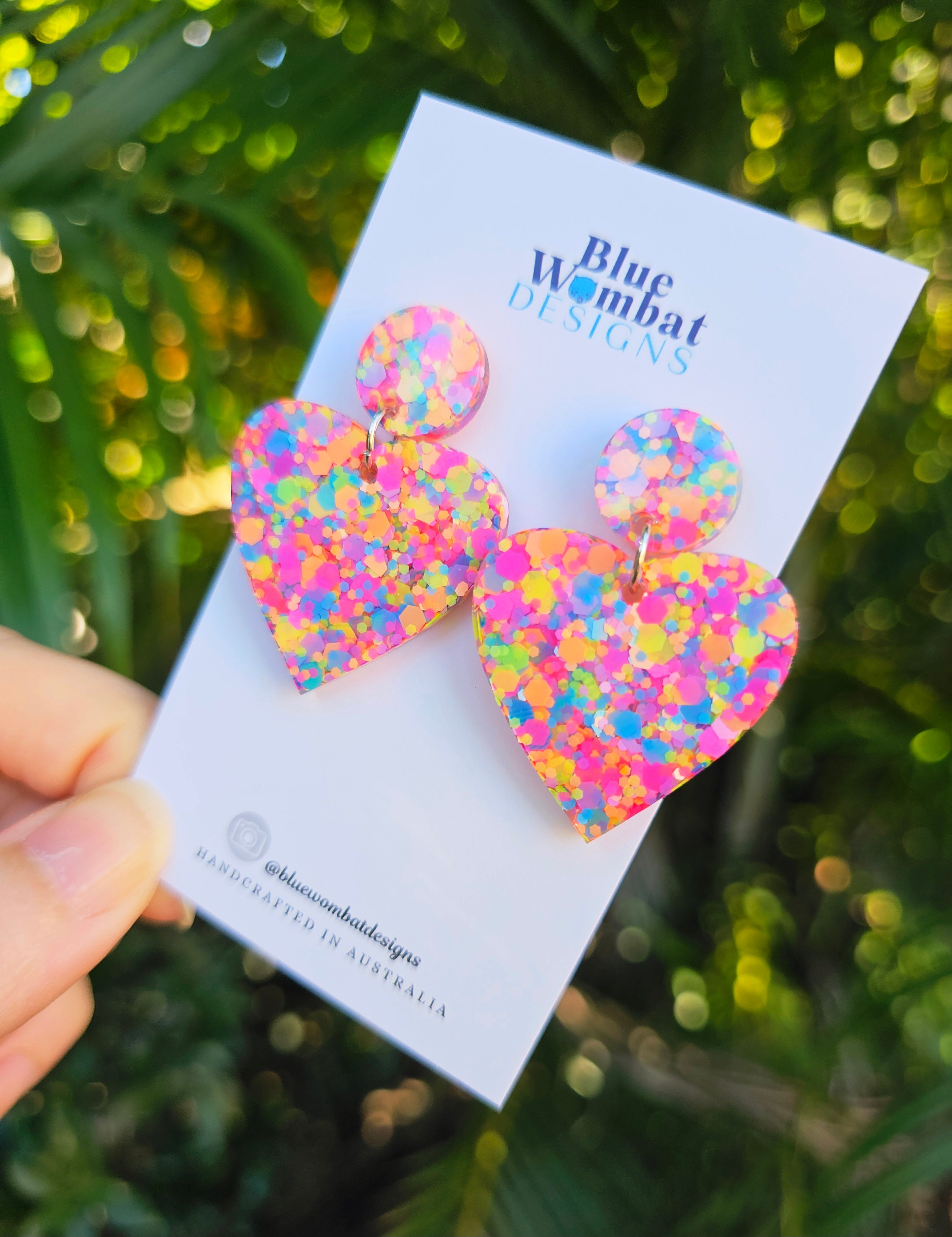 Love Heart Colourful Glitter Resin Dangle Earrings