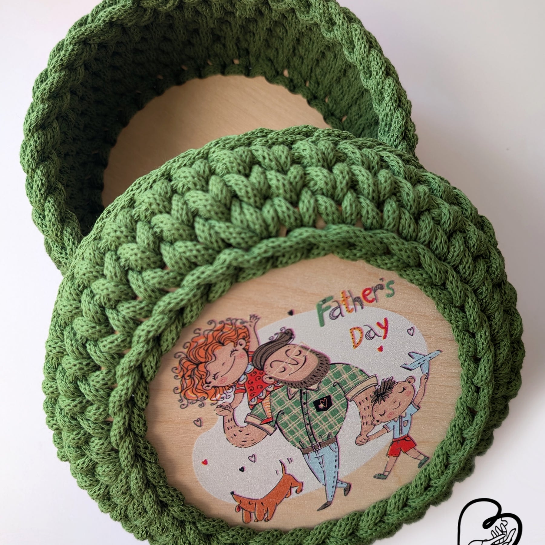 Father's Day Crochet Basket with UV-Printed Lid