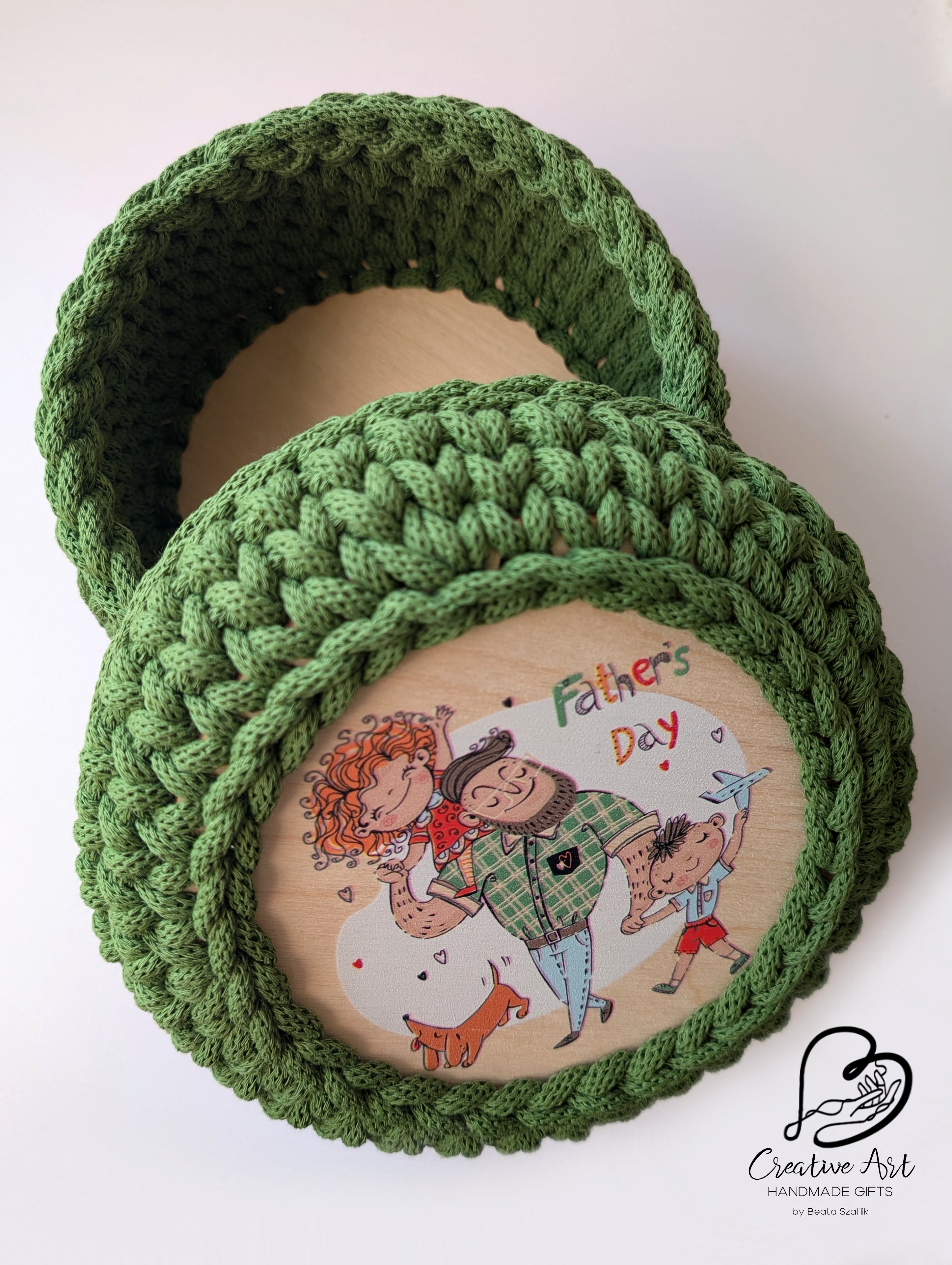 Father's Day Crochet Basket with UV-Printed Lid