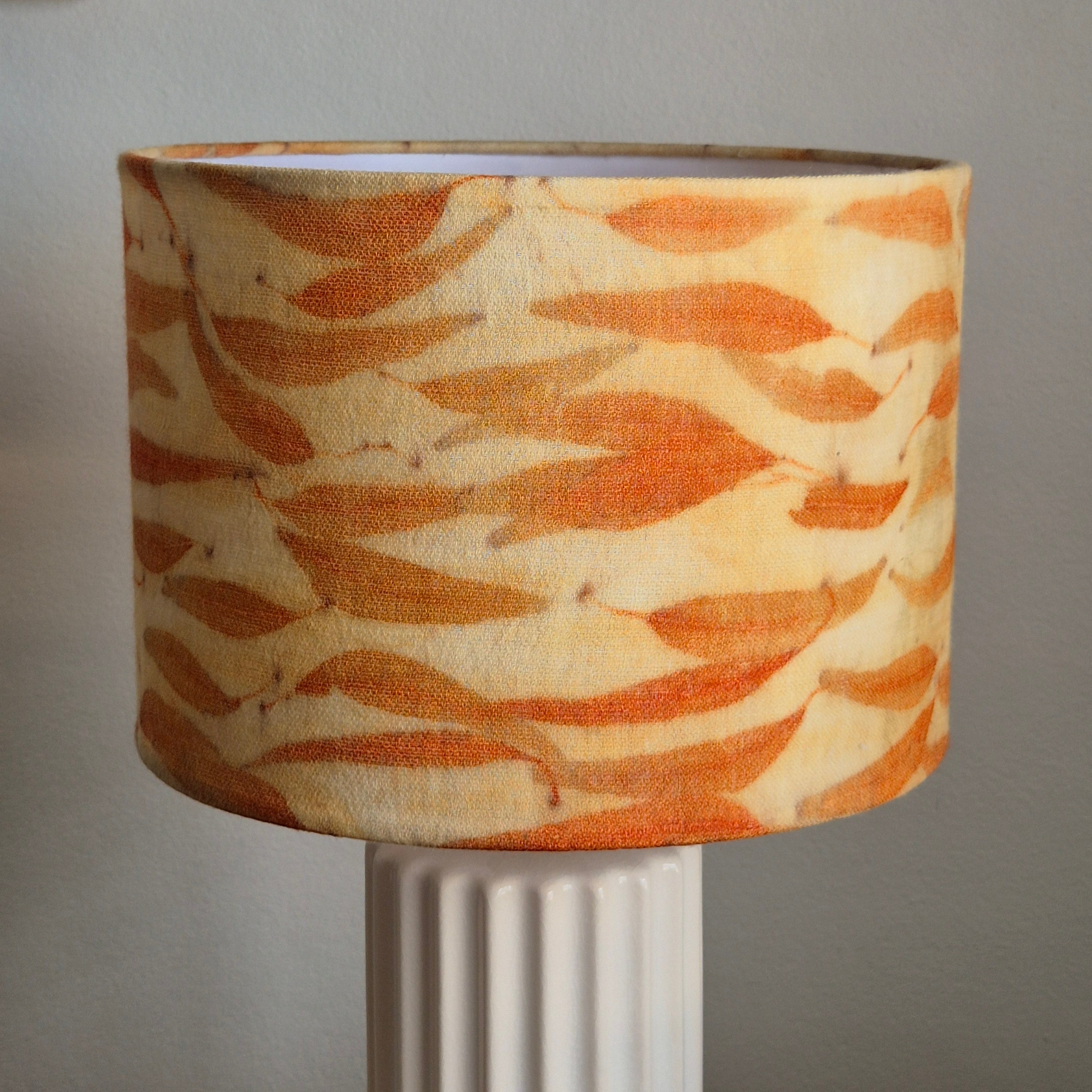 Lampshade ecoprinted horizontal eucalyptus leaves