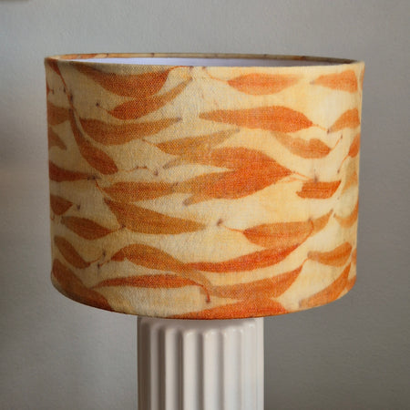 Lampshade ecoprinted horizontal eucalyptus leaves