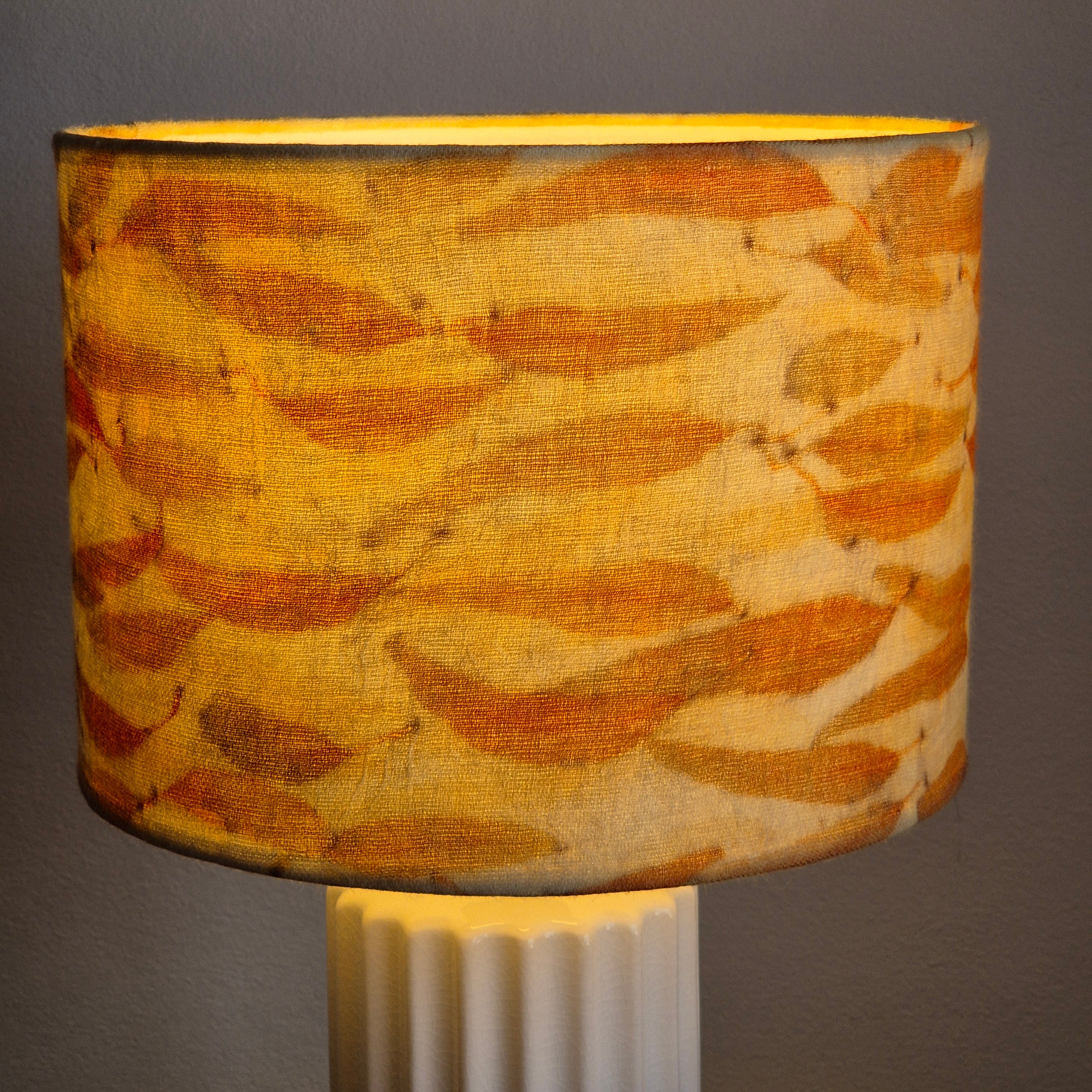 Lampshade ecoprinted horizontal eucalyptus leaves