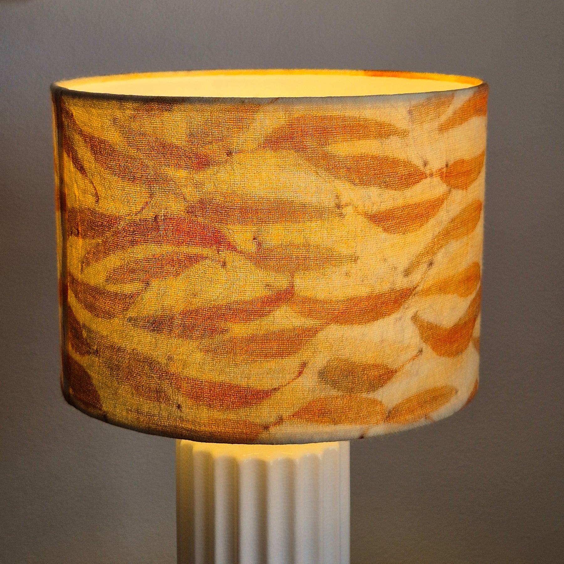 Lampshade ecoprinted horizontal eucalyptus leaves