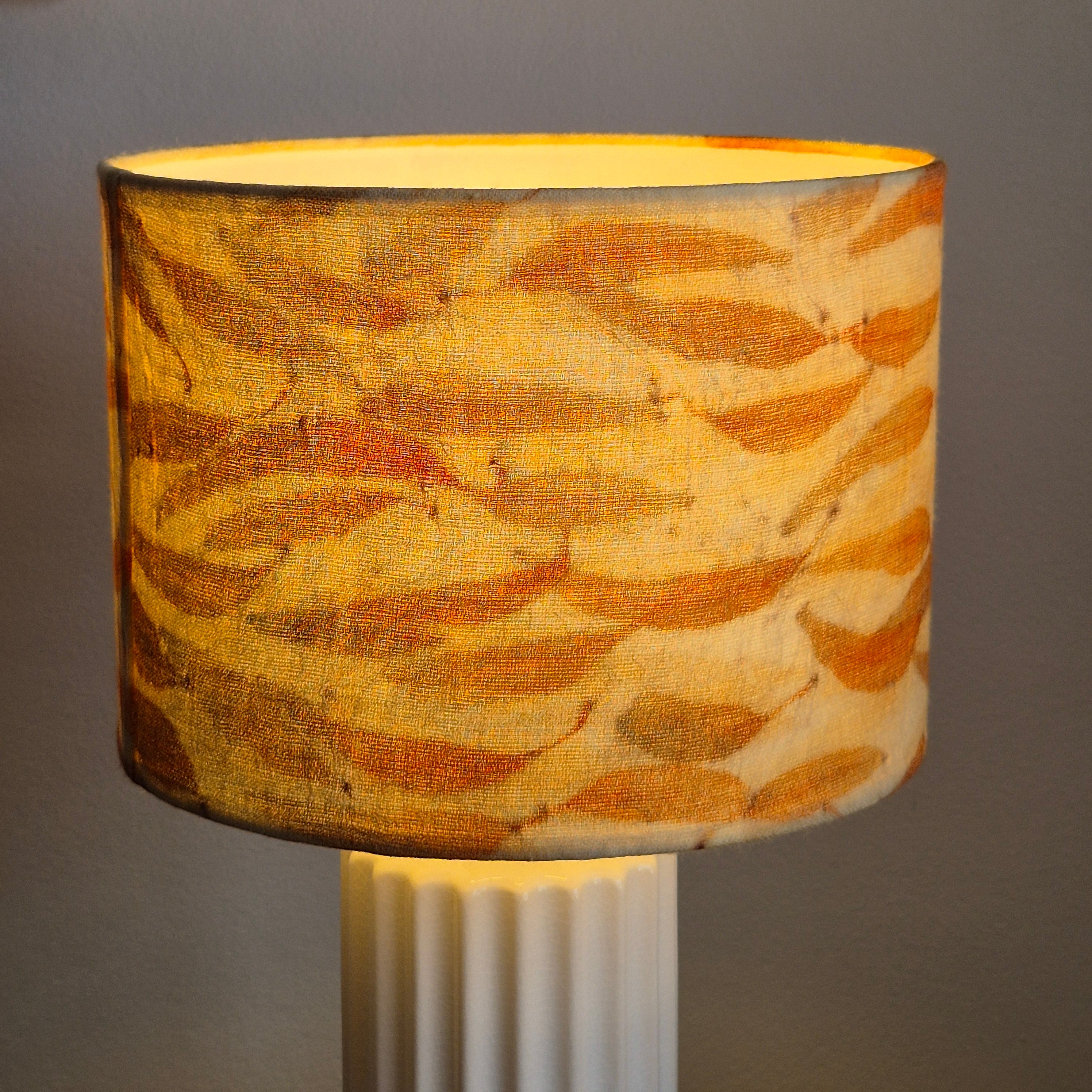 Lampshade ecoprinted horizontal eucalyptus leaves