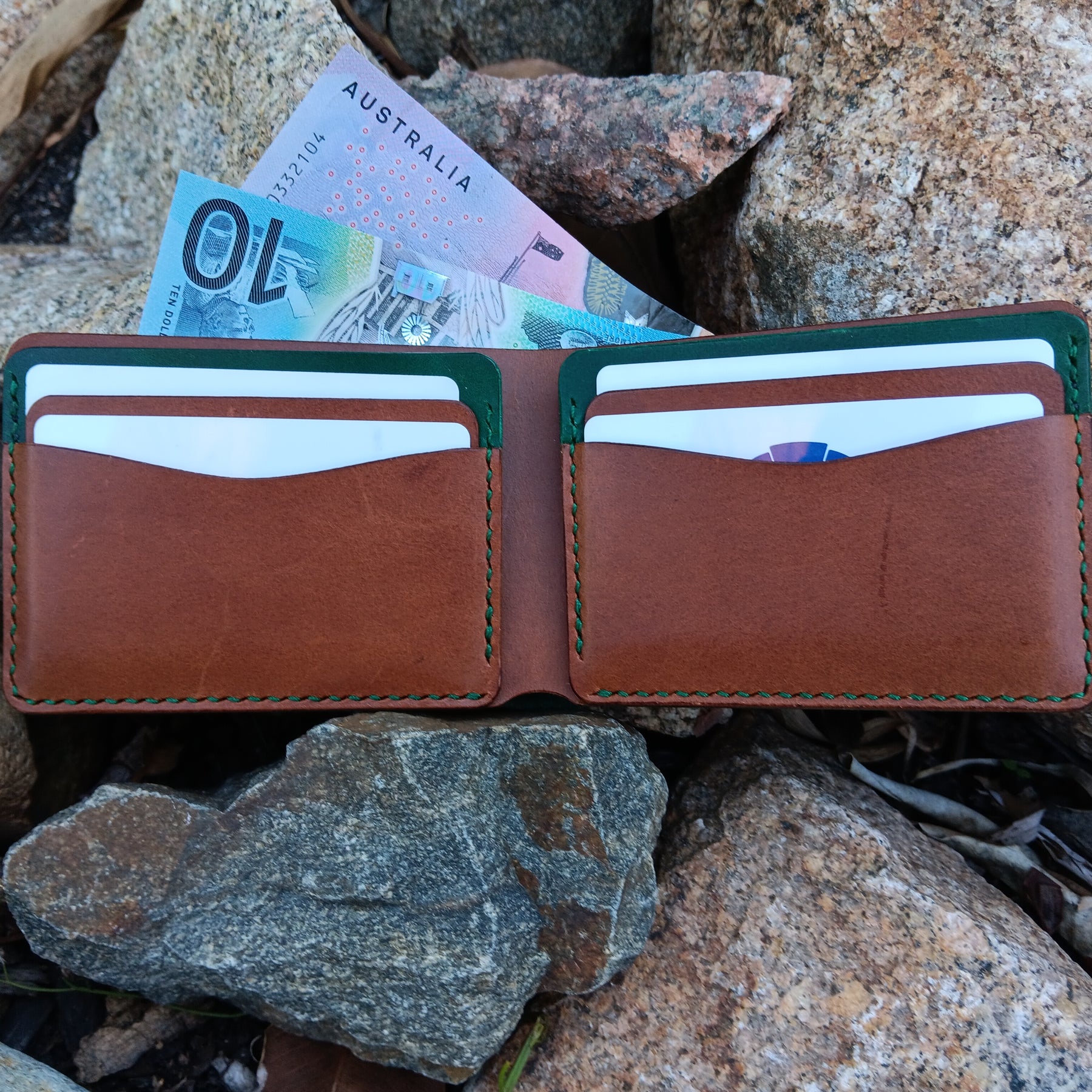 Men's Bifold Wallet - Green & Brown