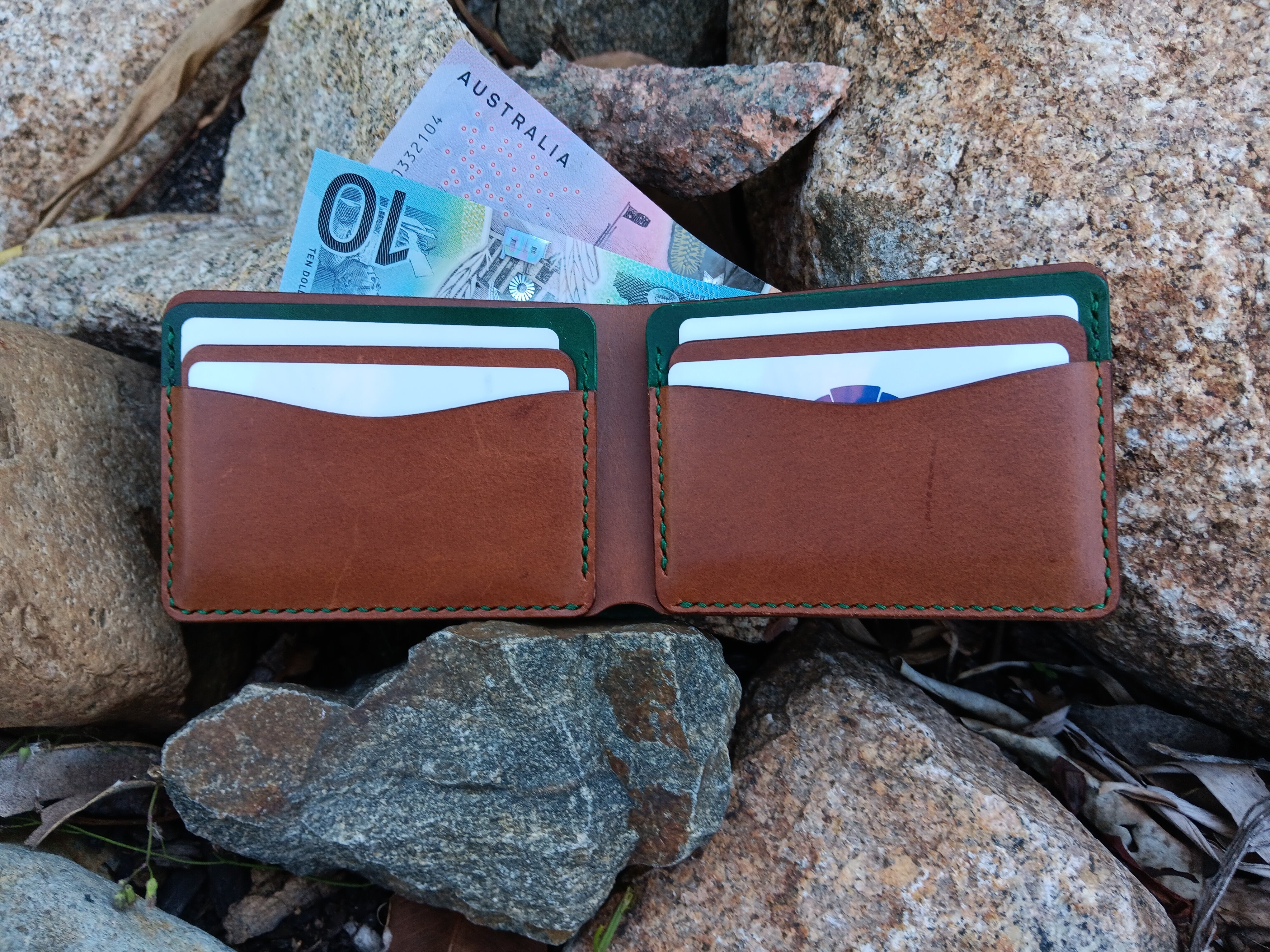 Men's Bifold Wallet - Green & Brown