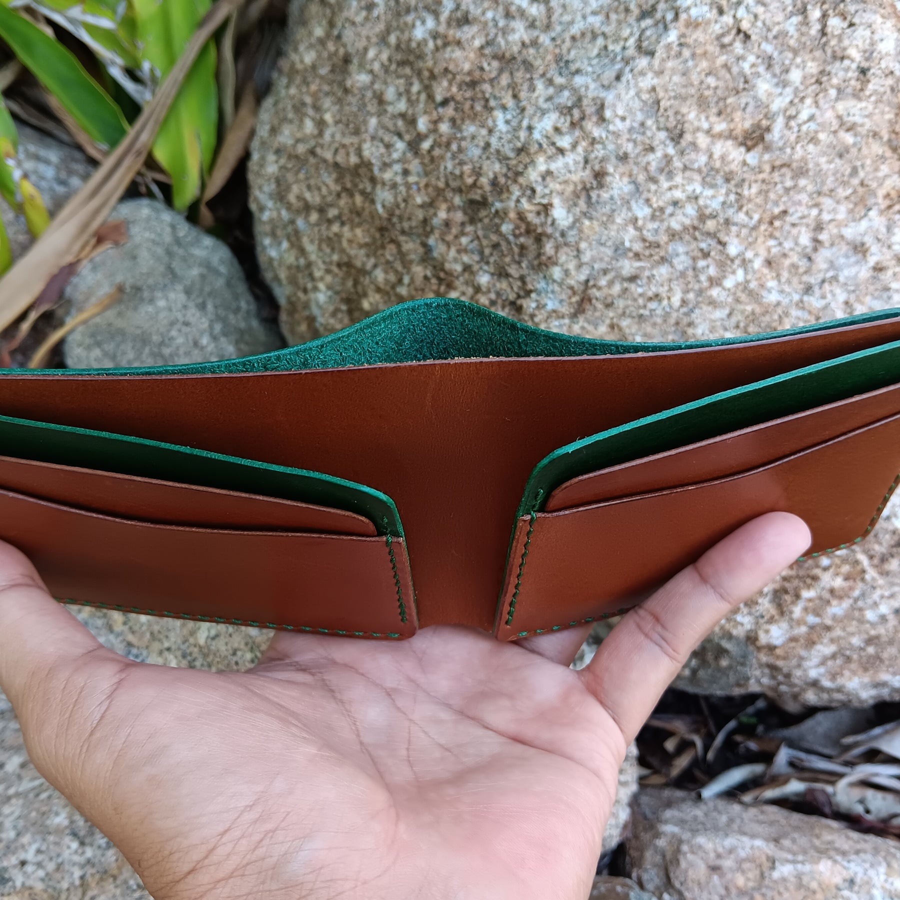 Men's Bifold Wallet - Green & Brown