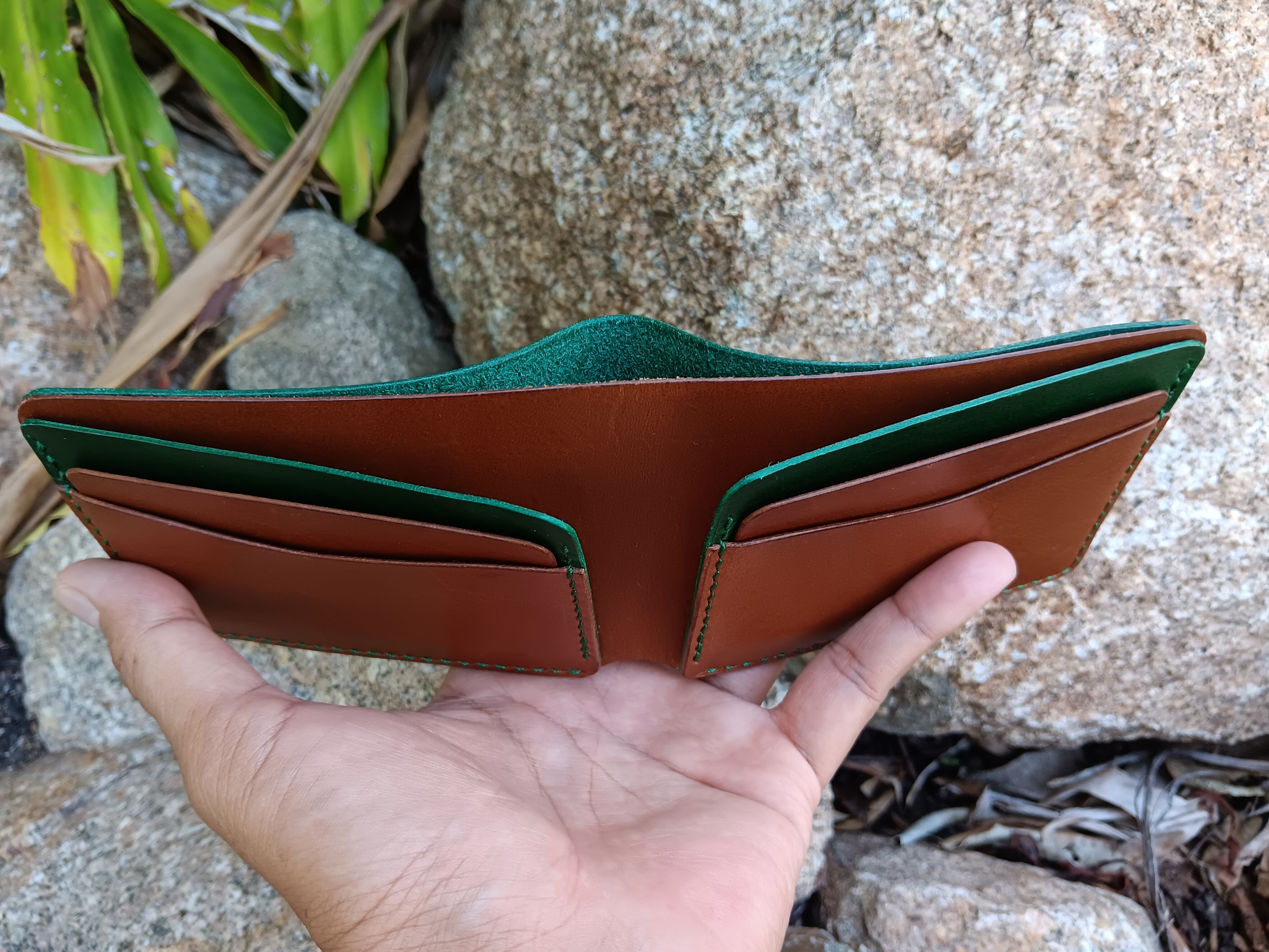Men's Bifold Wallet - Green & Brown