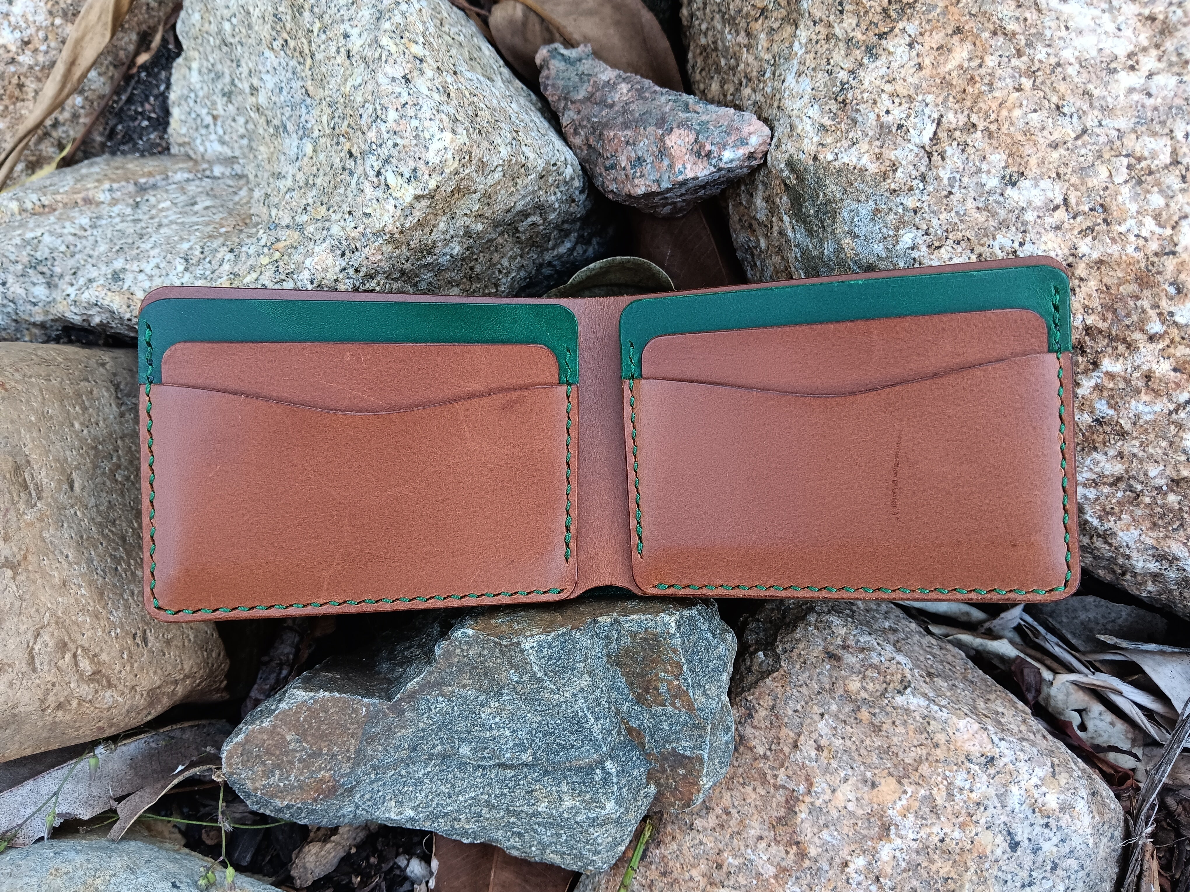 Men's Bifold Wallet - Green & Brown