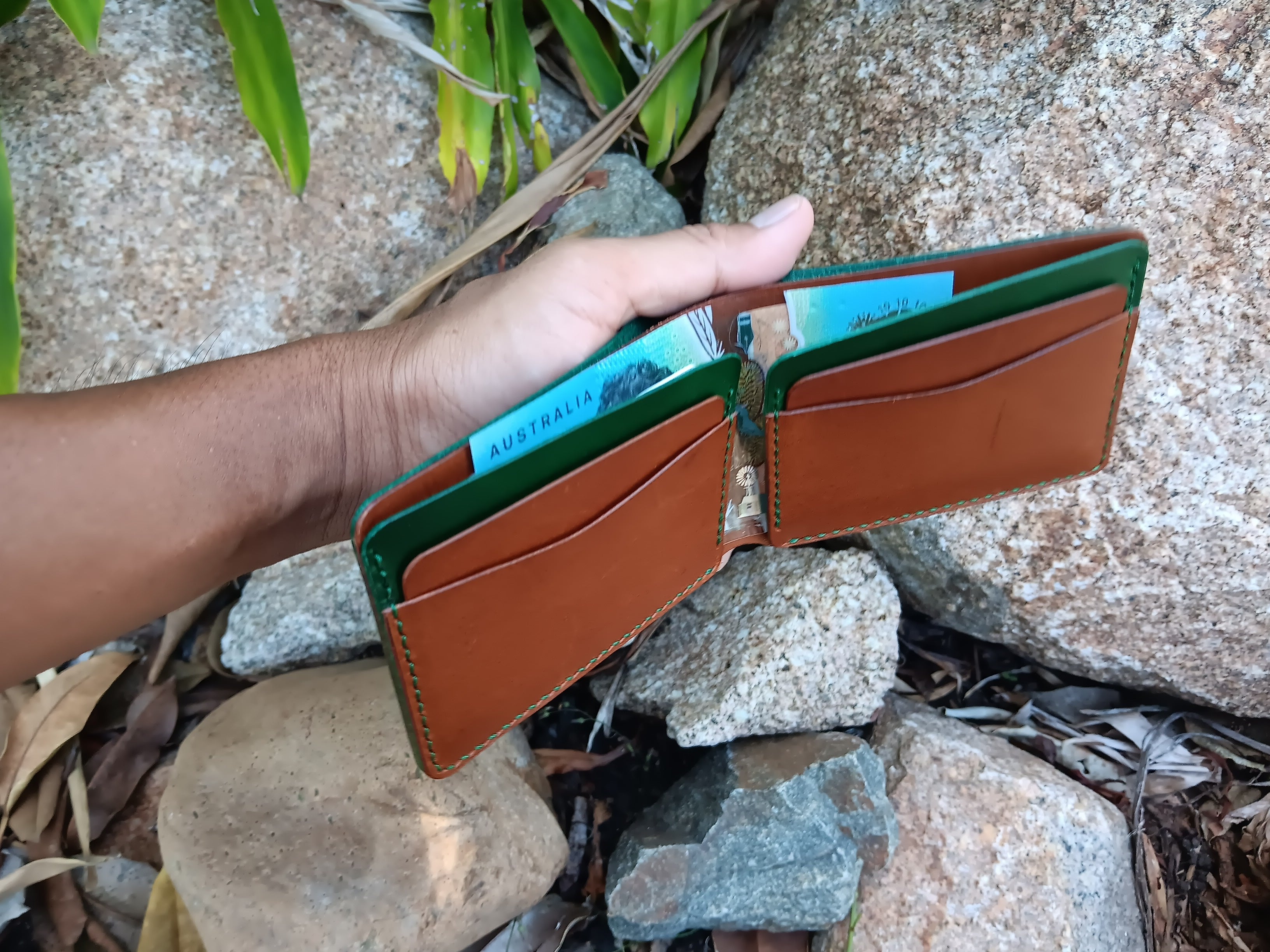 Men's Bifold Wallet - Green & Brown