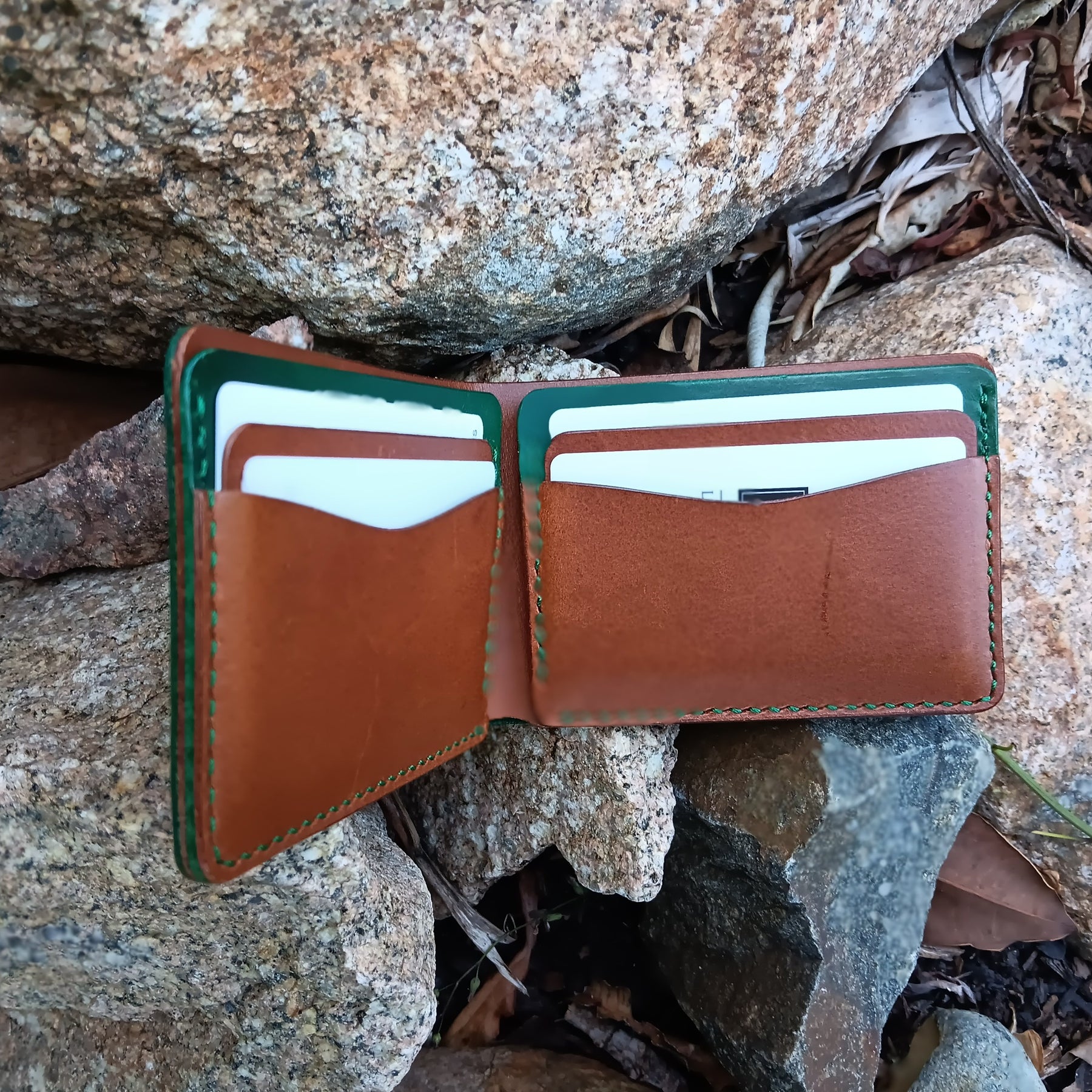 Men's Bifold Wallet - Green & Brown
