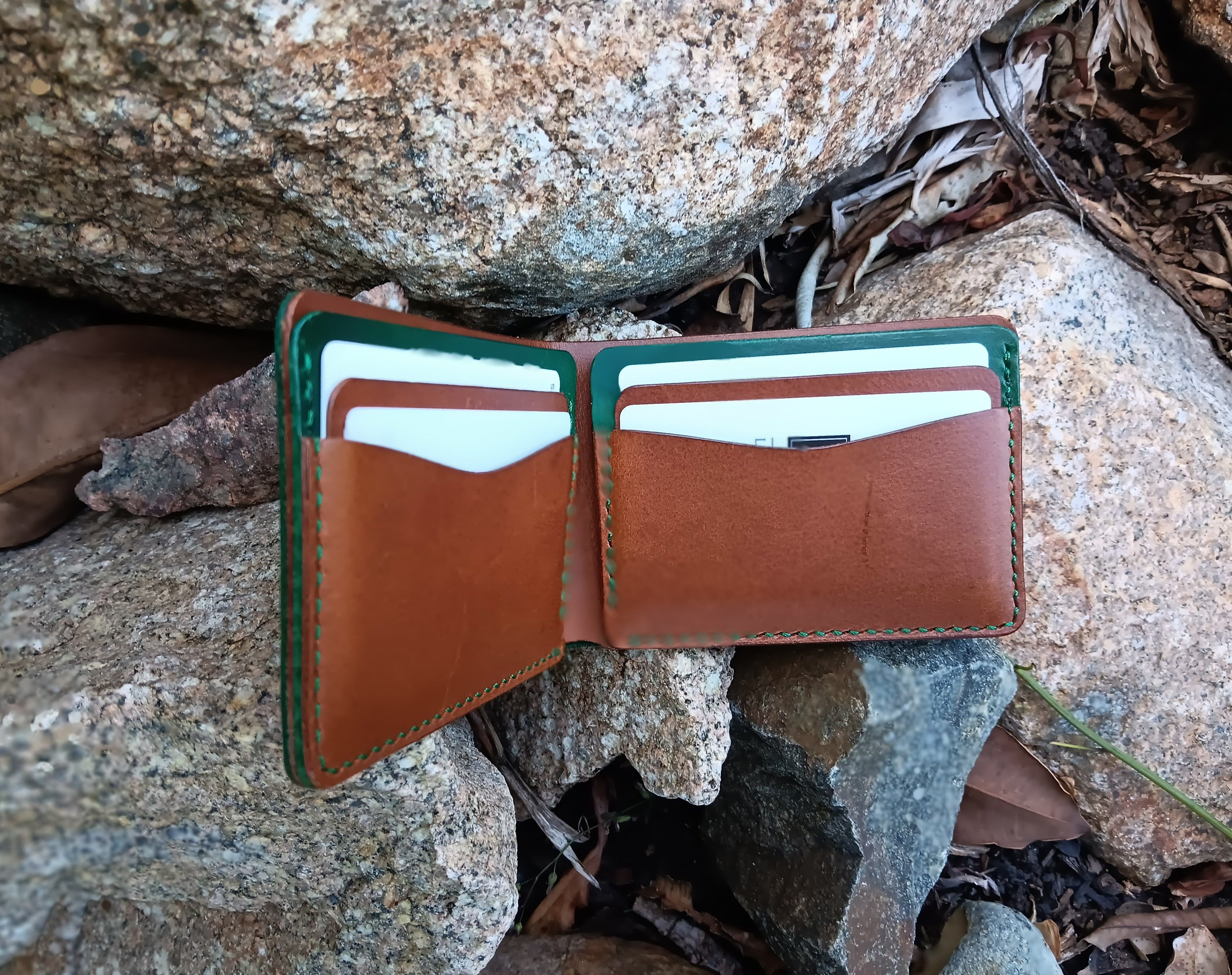 Men's Bifold Wallet - Green & Brown