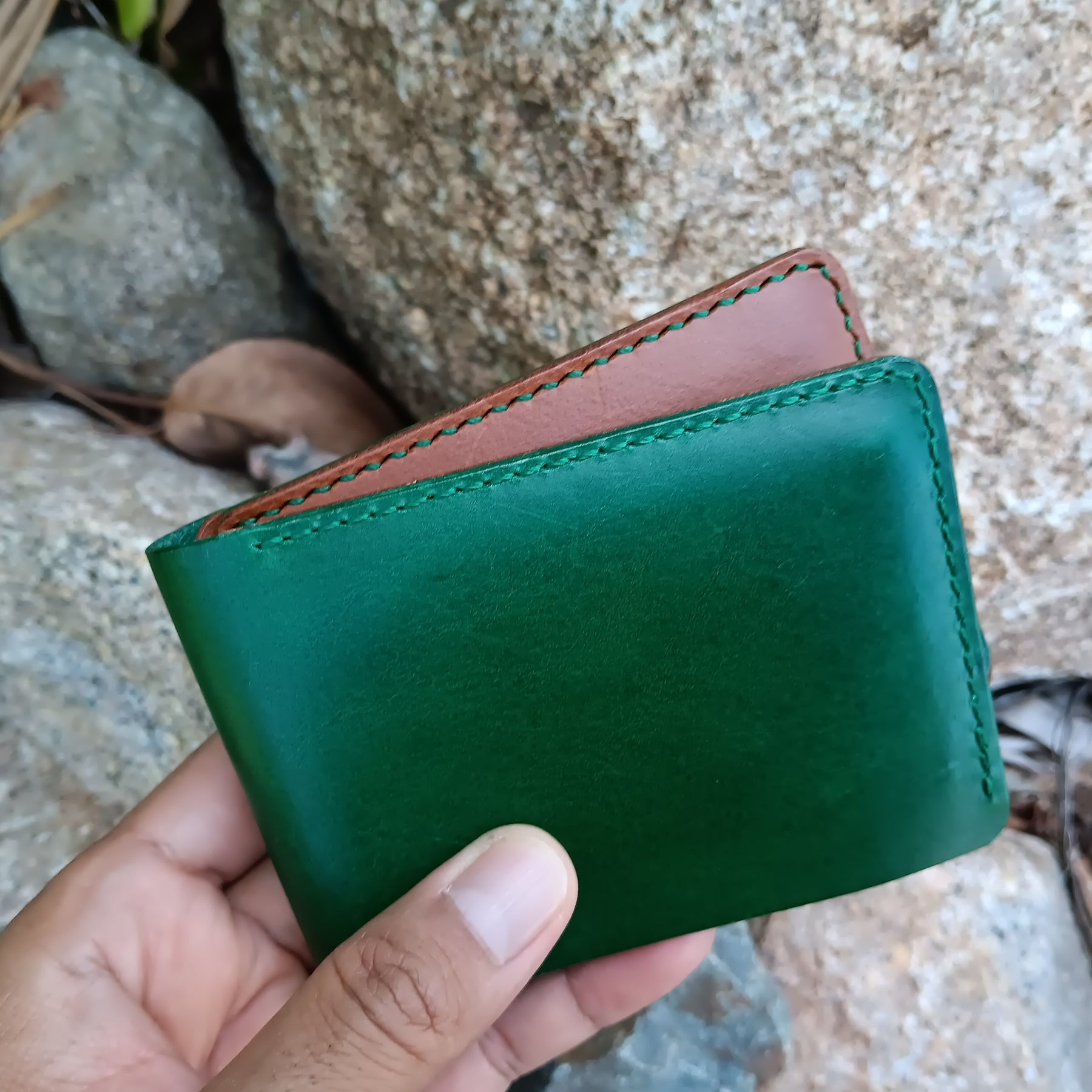 Men's Bifold Wallet - Green & Brown